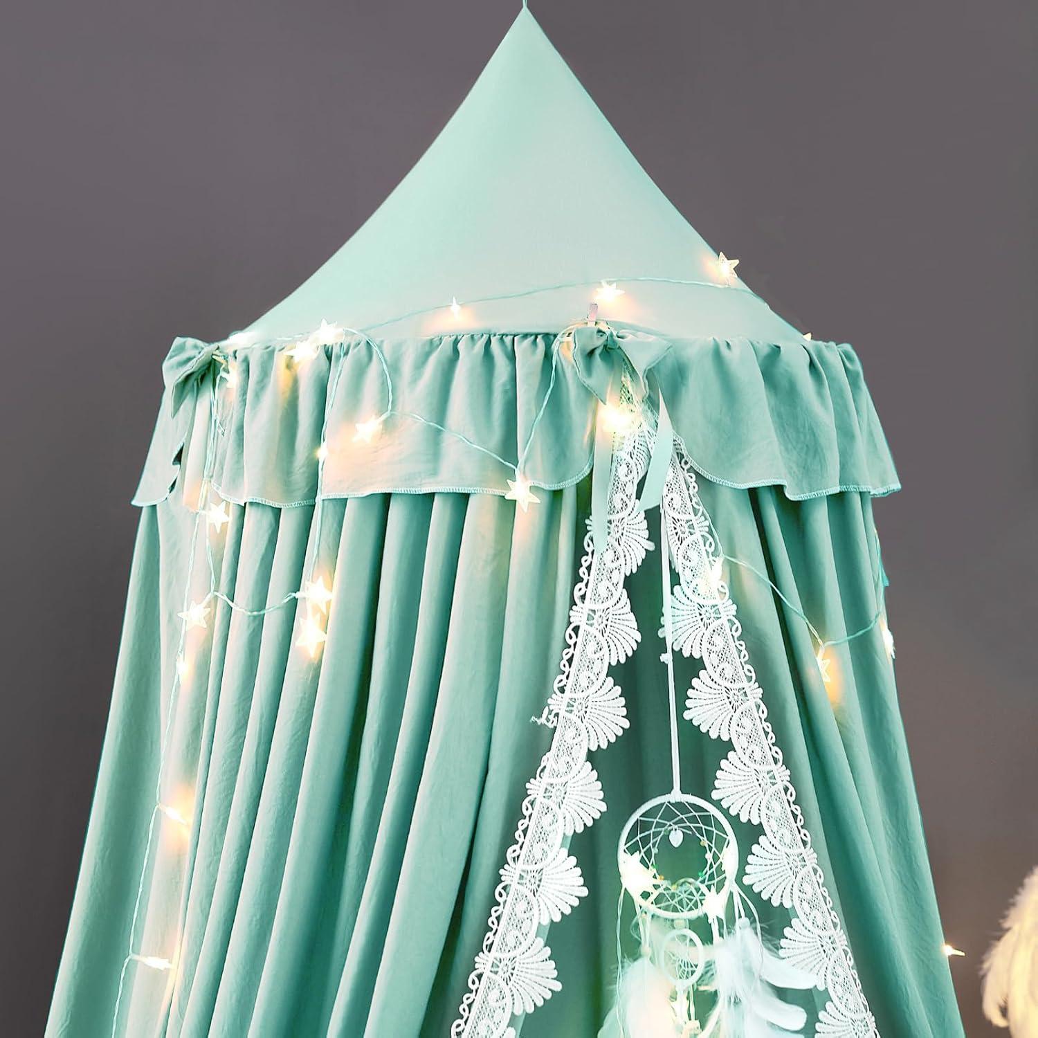 Dosel de Cama Kertnic para Niñas Verde 270 cm con Volantes