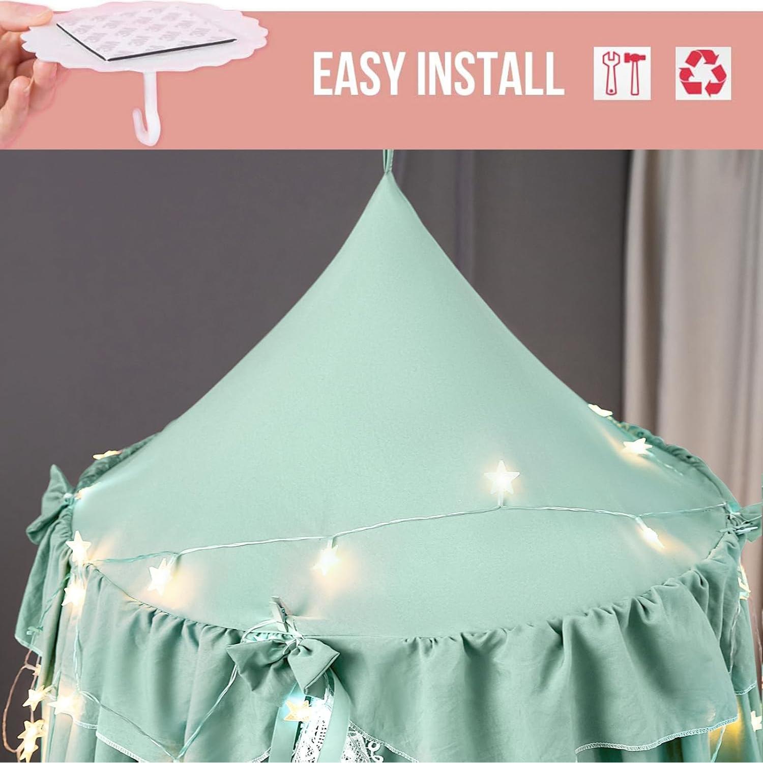 Dosel de Cama Kertnic para Niñas Verde 270 cm con Volantes