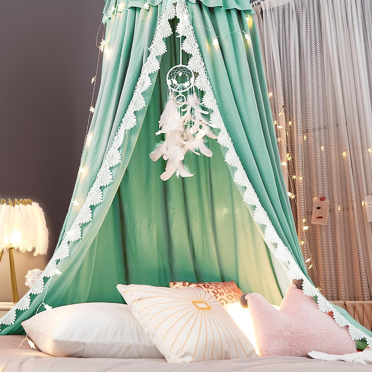 Dosel de Cama Kertnic para Niñas Verde 270 cm con Volantes