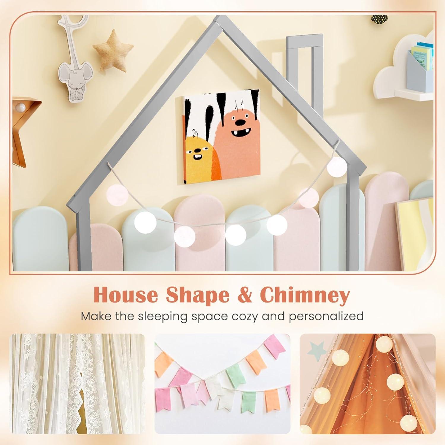 Cama de Piso Twin KOMFOTT en Forma de Casa con Barandillas