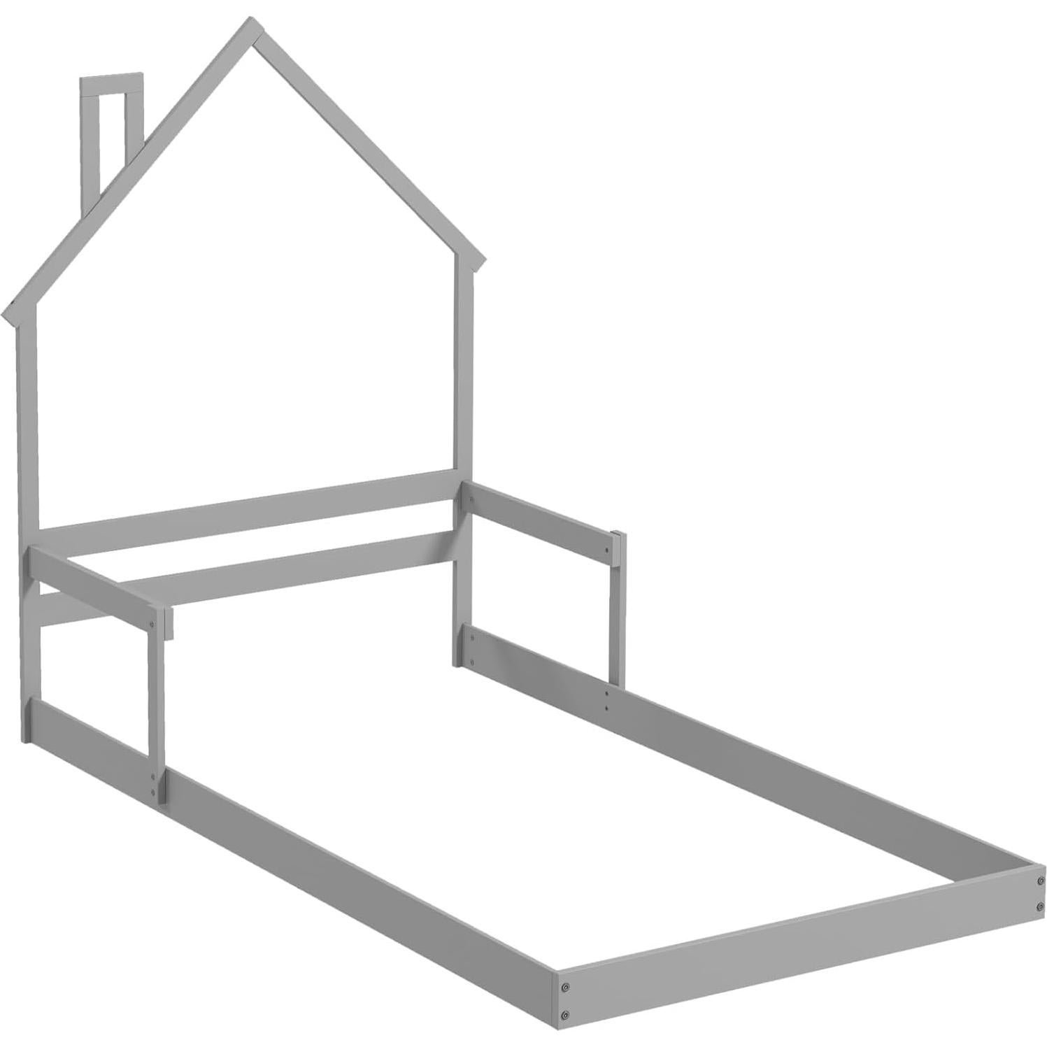 Cama de Piso Twin KOMFOTT en Forma de Casa con Barandillas