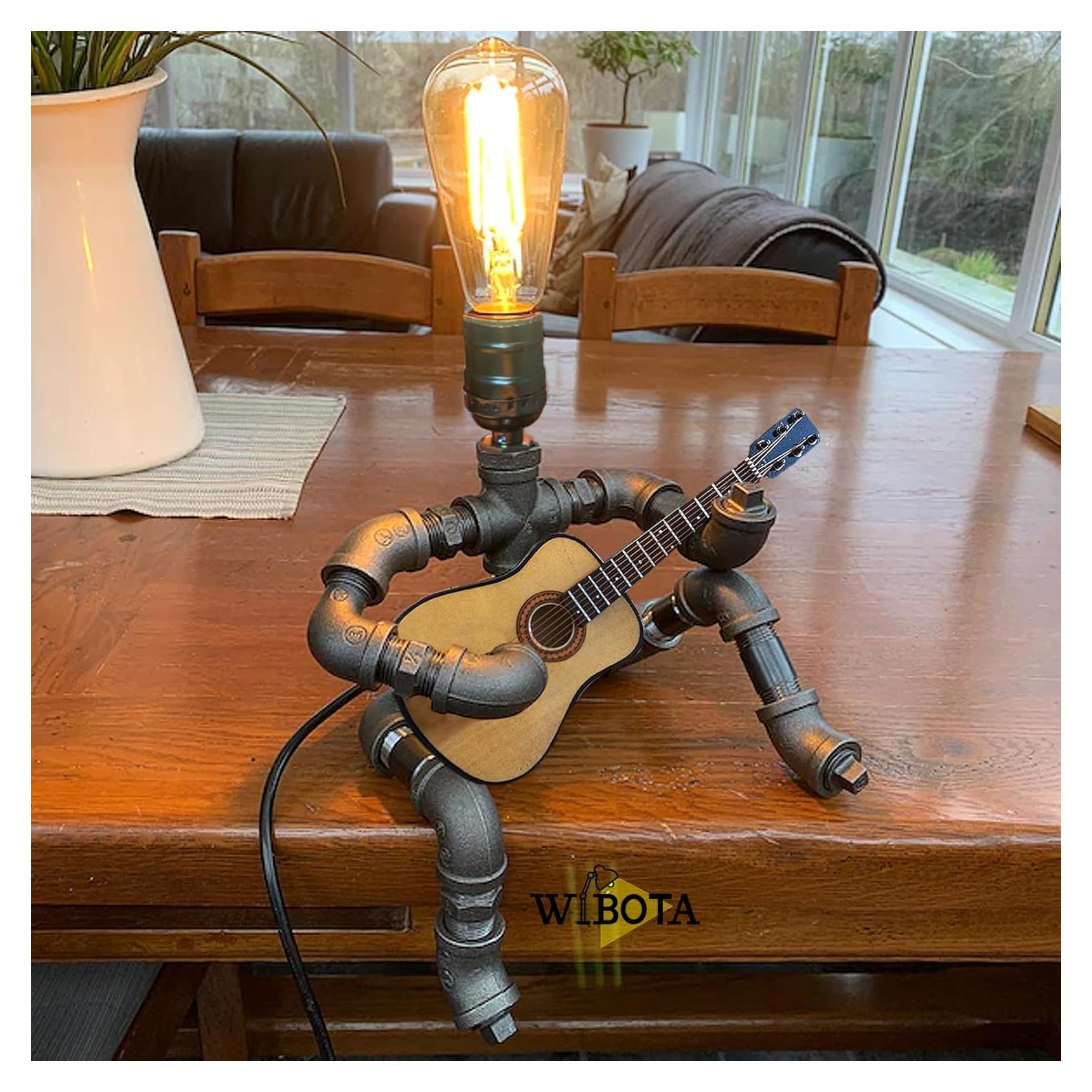 Lámpara de mesa steampunk WIBOTA con guitarra acústica 35cm