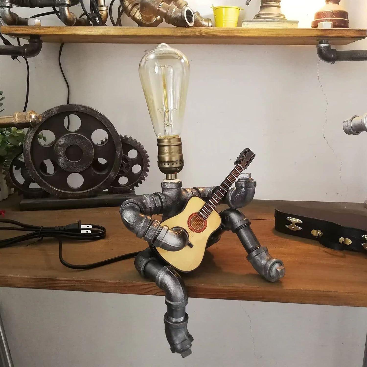 Lámpara de mesa steampunk WIBOTA con guitarra acústica 35cm