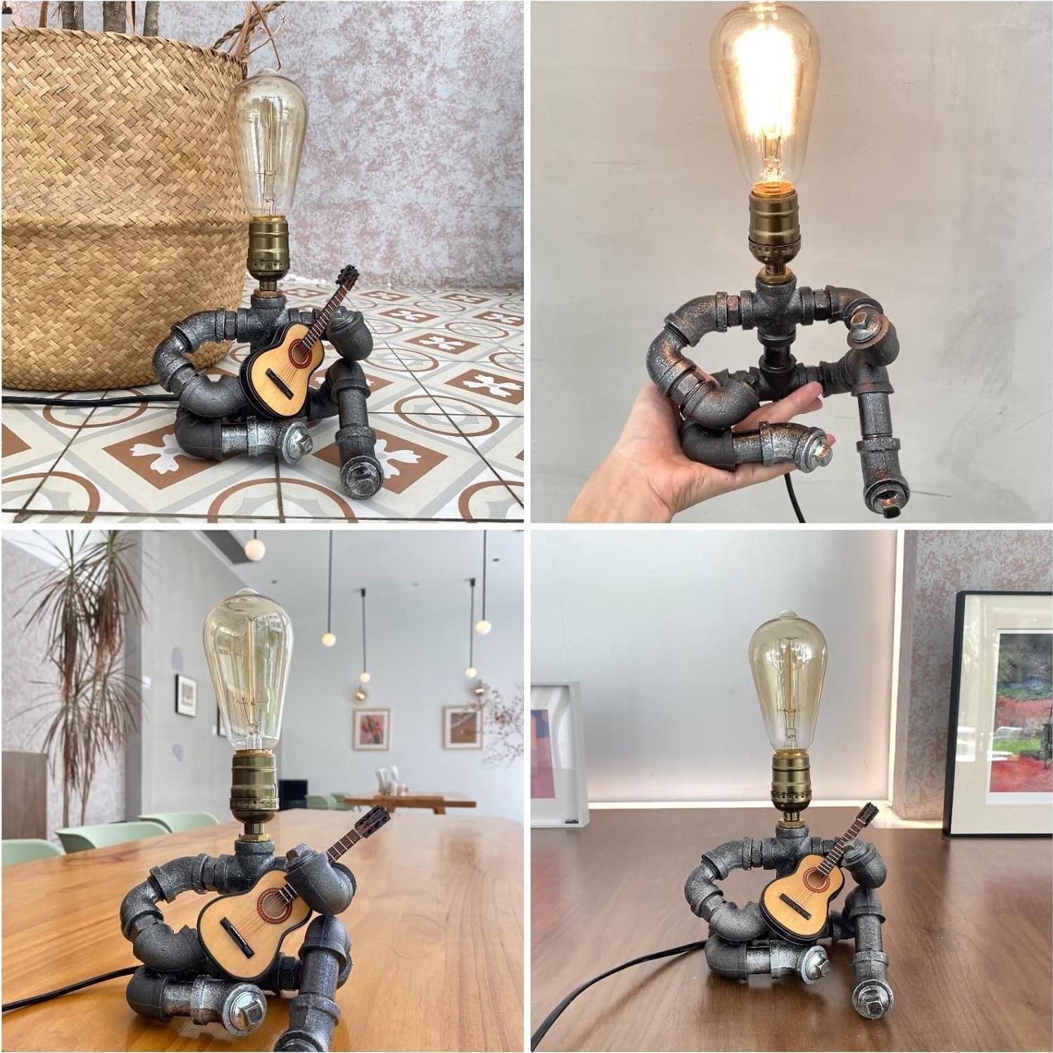 Lámpara de mesa steampunk WIBOTA con guitarra acústica 35cm