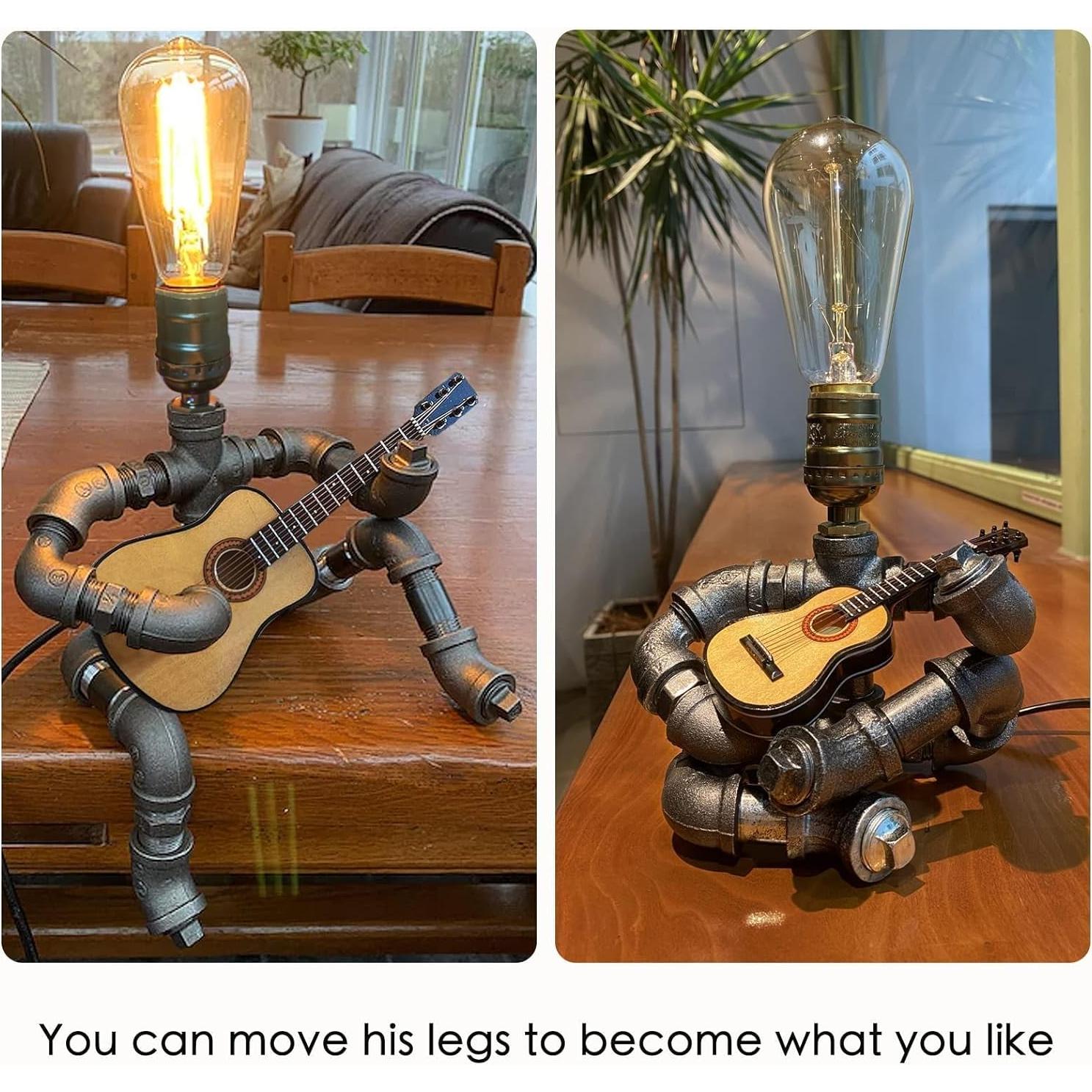 Lámpara de mesa steampunk WIBOTA con guitarra acústica 35cm