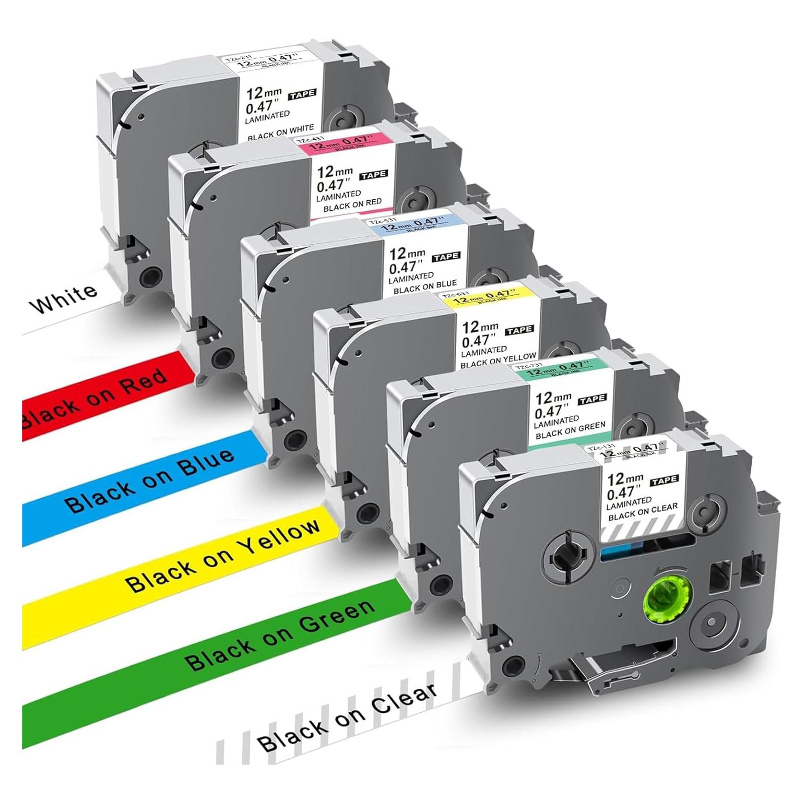 Cinta de Etiquetas UNOKA TZe 12mm Multicolor 6PK para Brother