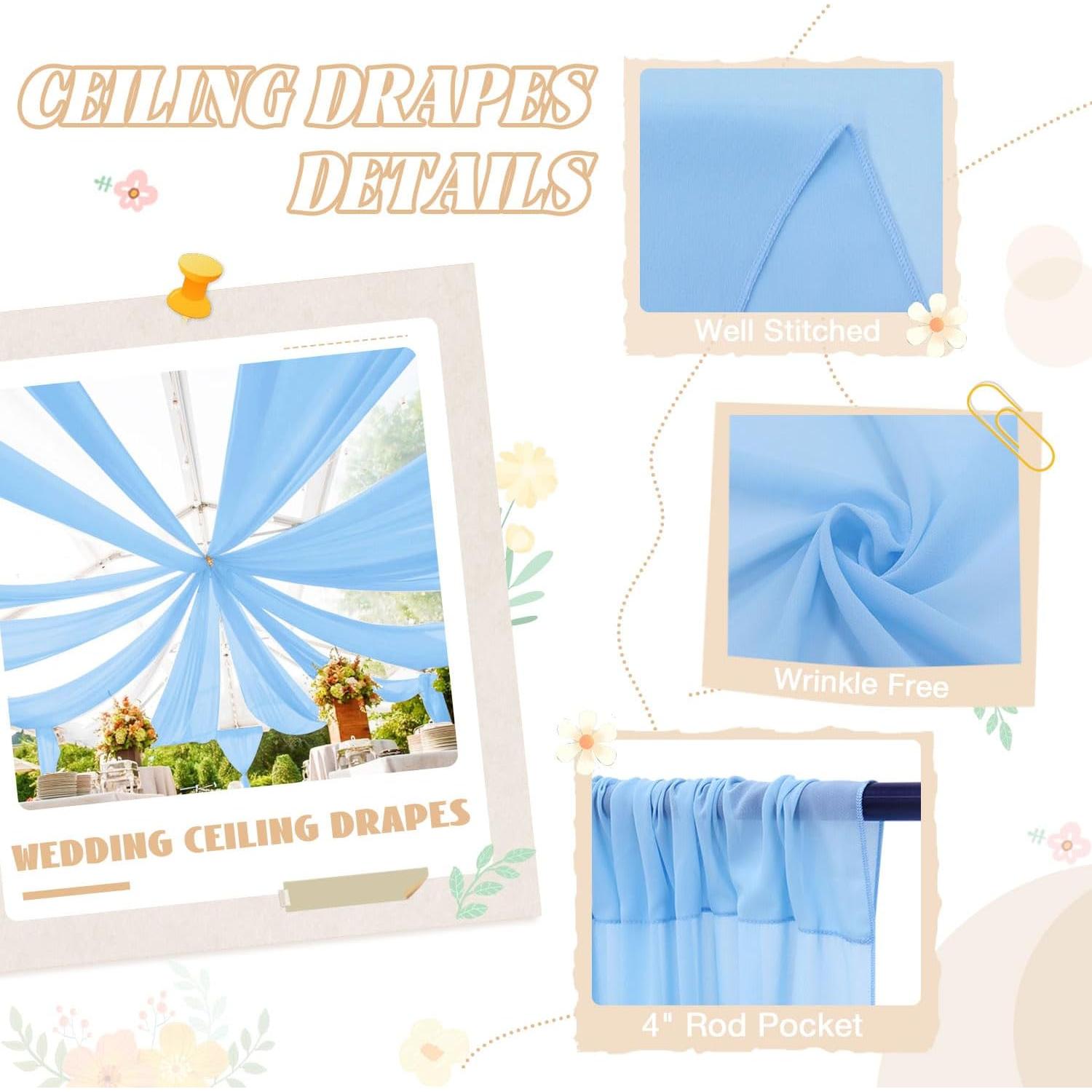 Cortinas de Techo Chiffon Azul Bebé FUHSY 6 Paneles 152x304 cm