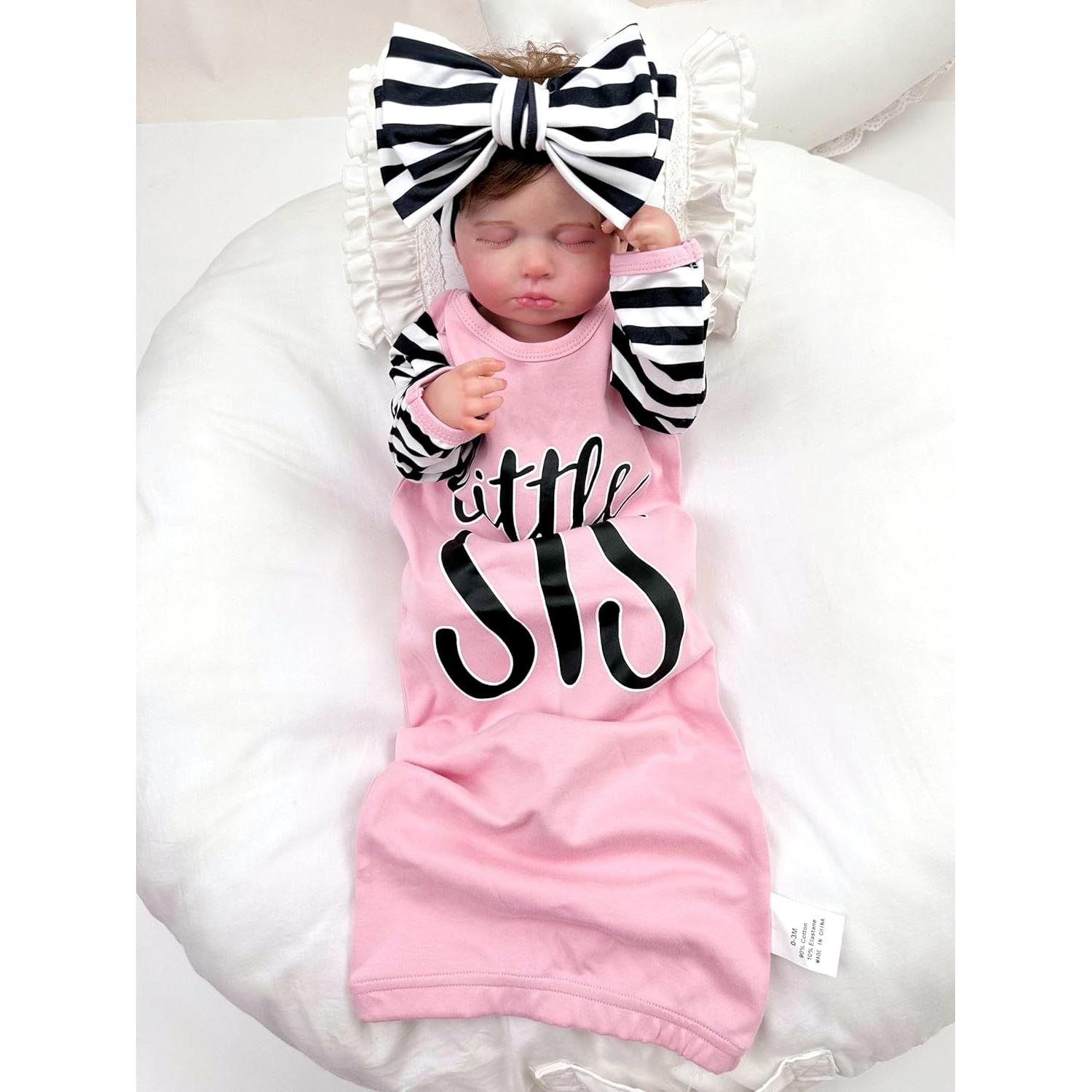 Conjunto Gown Bebé Niña Algodón Suave Rosa 0-3 Meses