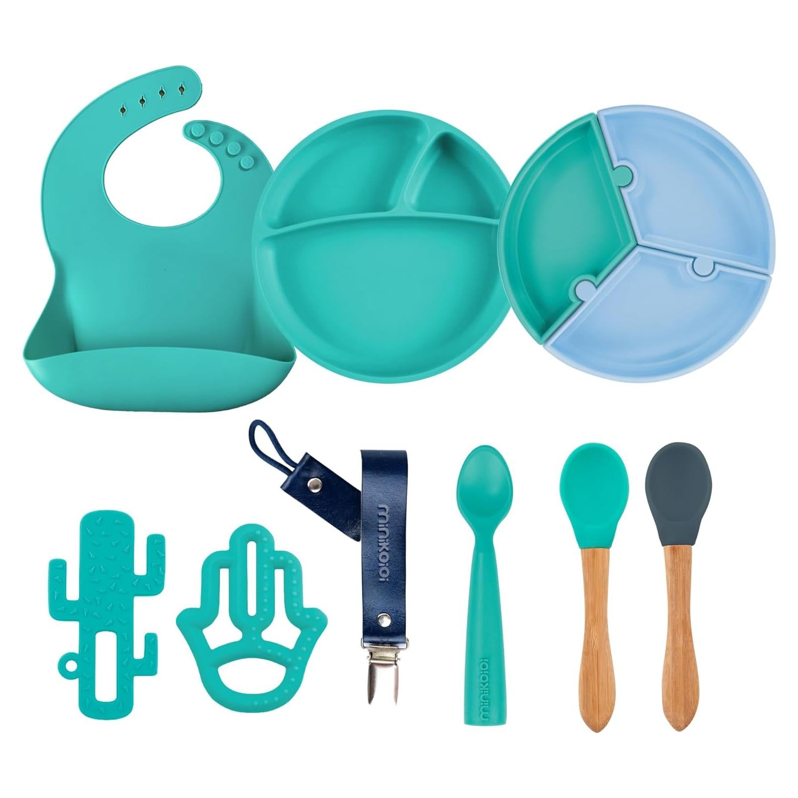 Conjunto de Alimentación Silicona MinikOiOi Verde Aqua +6m