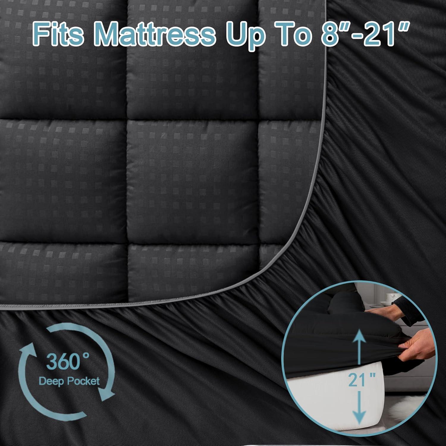 Protector de Colchón Twin HYLEORY Acolchado Transpirable Negro