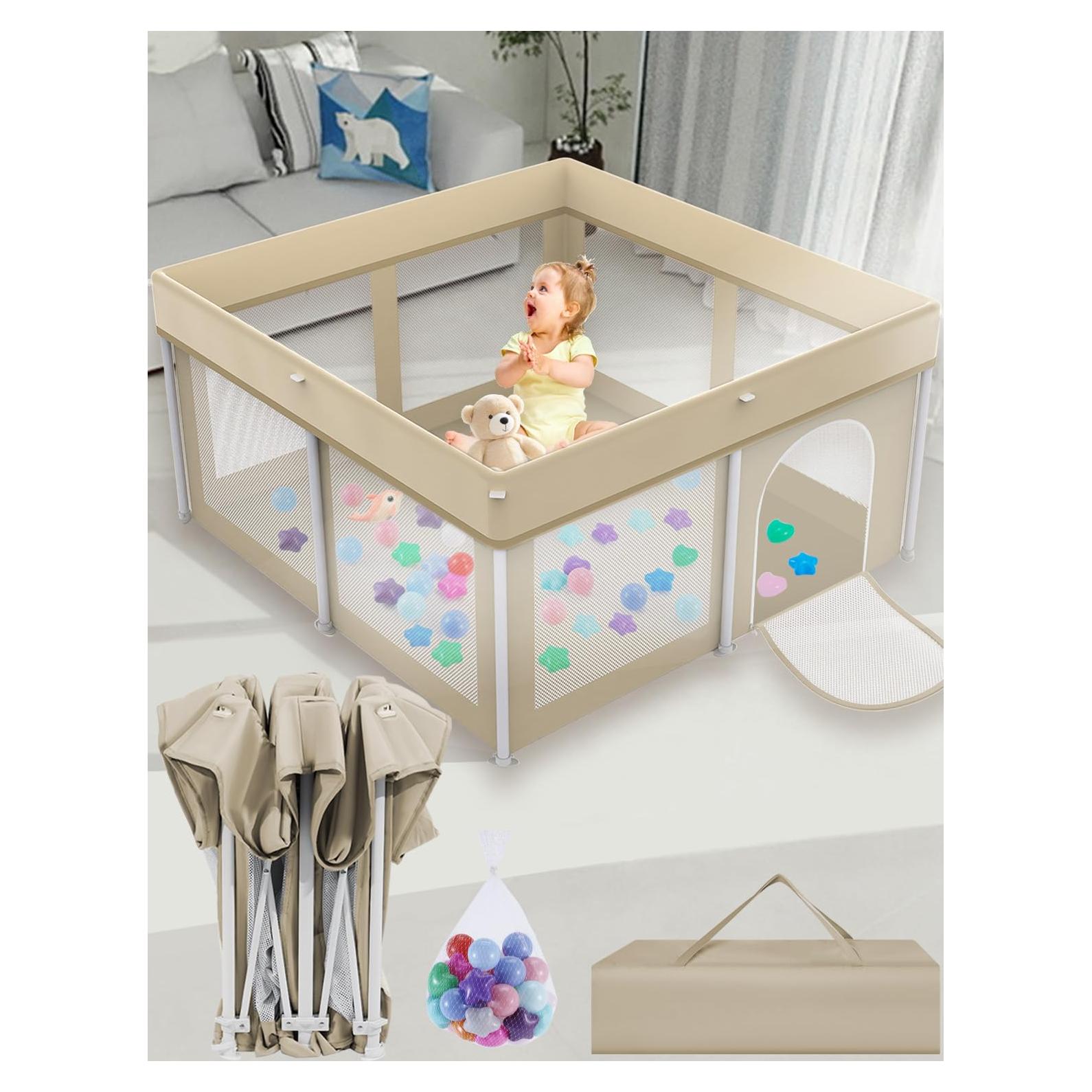 Parque Infantil Plegable Beige 127x127 cm Ultra-Portátil