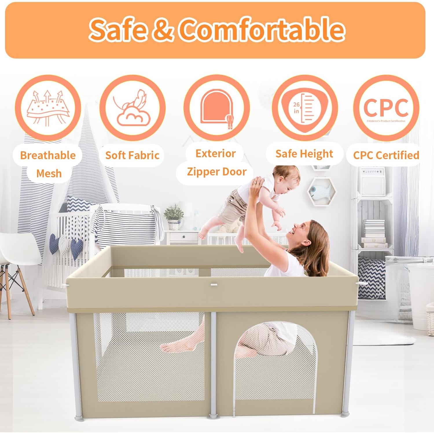 Parque Infantil Plegable Beige 127x127 cm Ultra-Portátil