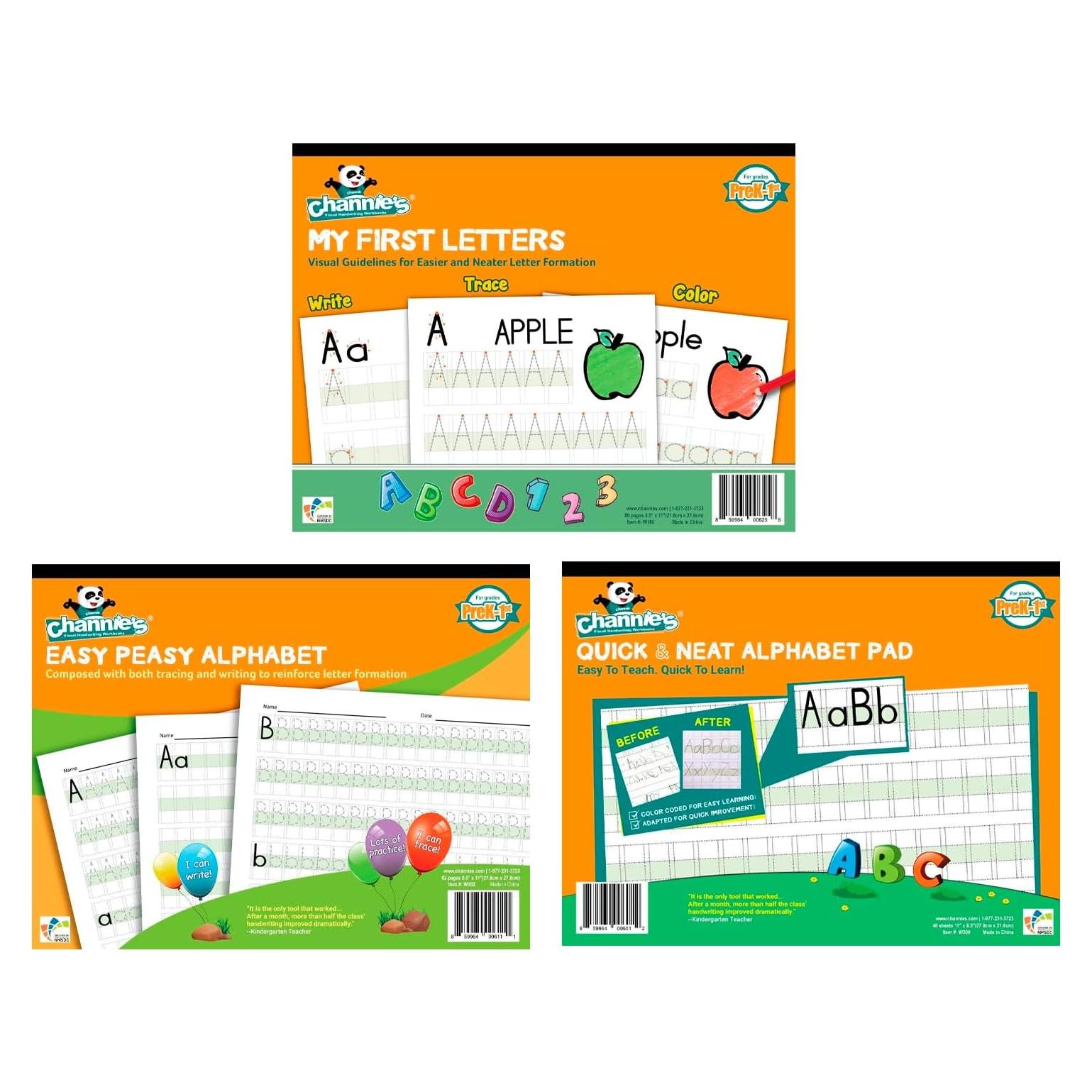 Cuadernos de Alfabeto y Escritura Channie - 3 Piezas, 80 Páginas