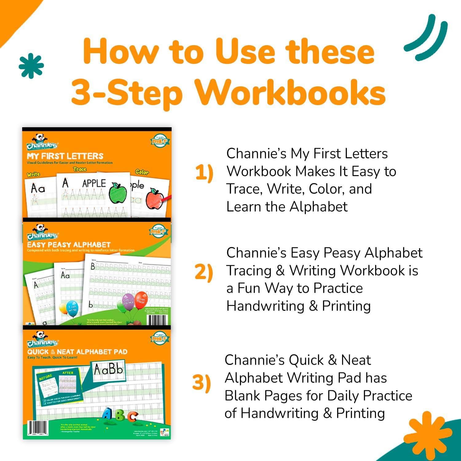 Cuadernos de Alfabeto y Escritura Channie - 3 Piezas, 80 Páginas