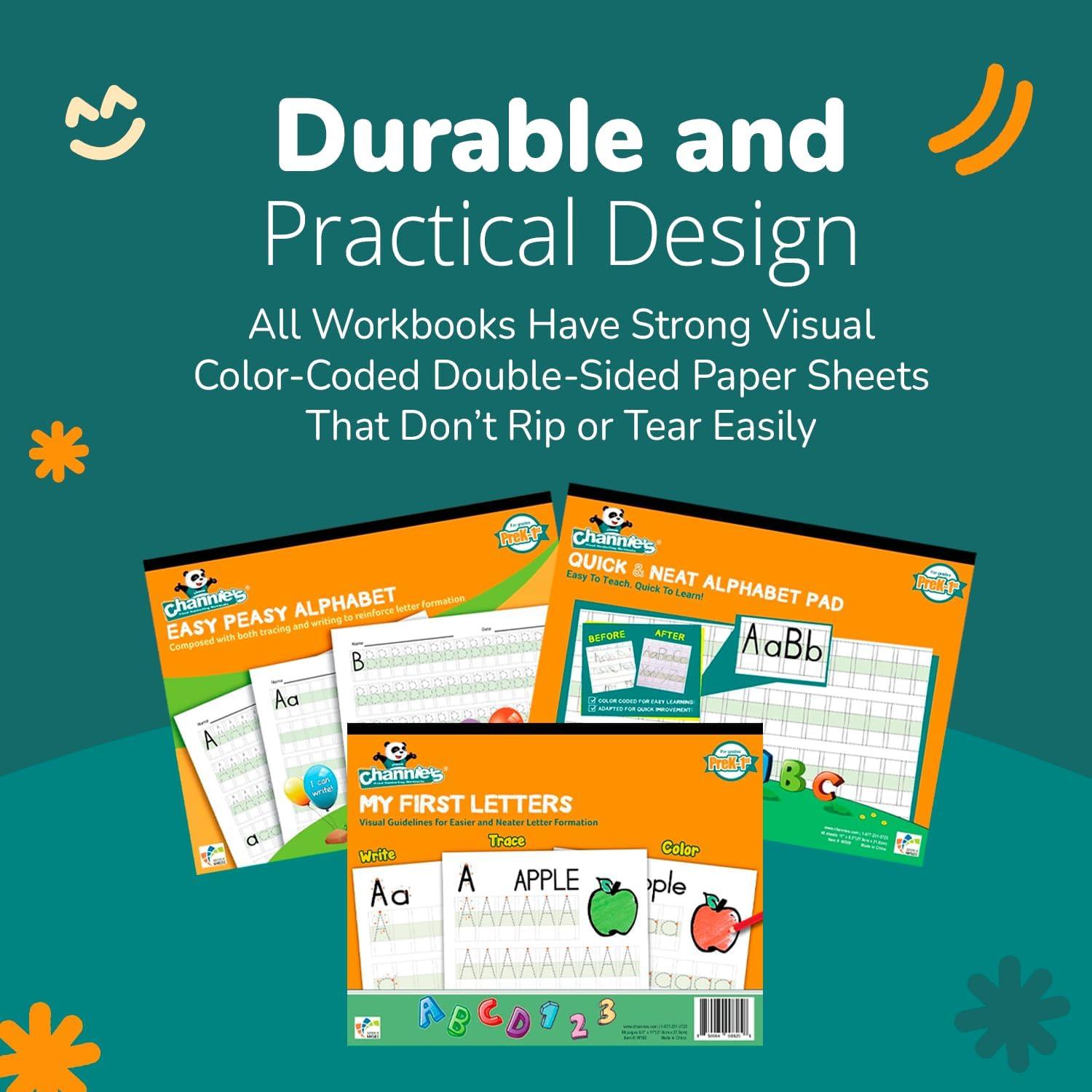 Cuadernos de Alfabeto y Escritura Channie - 3 Piezas, 80 Páginas