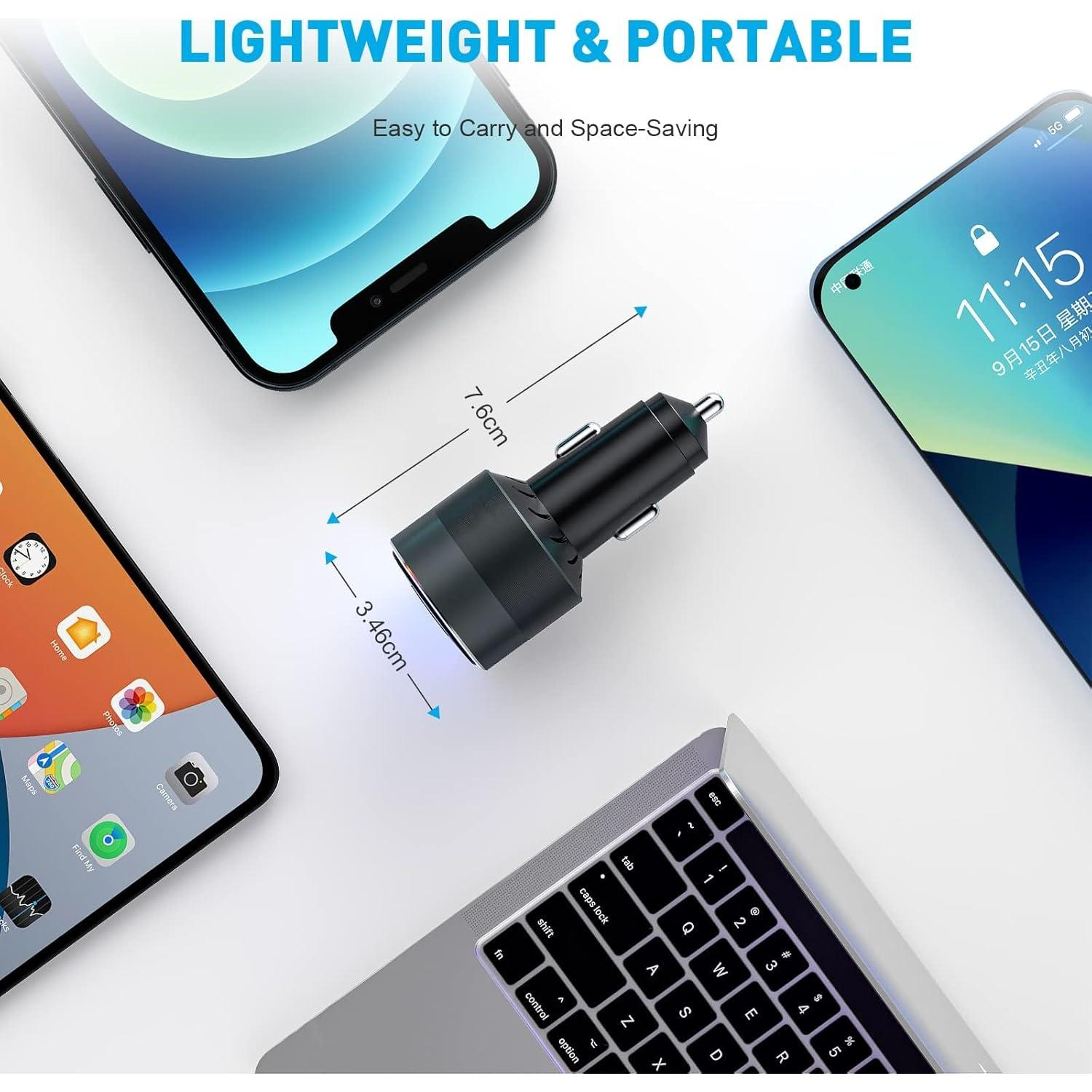 Cargador de coche USB C SONRU 66W con 3 puertos y luz LED