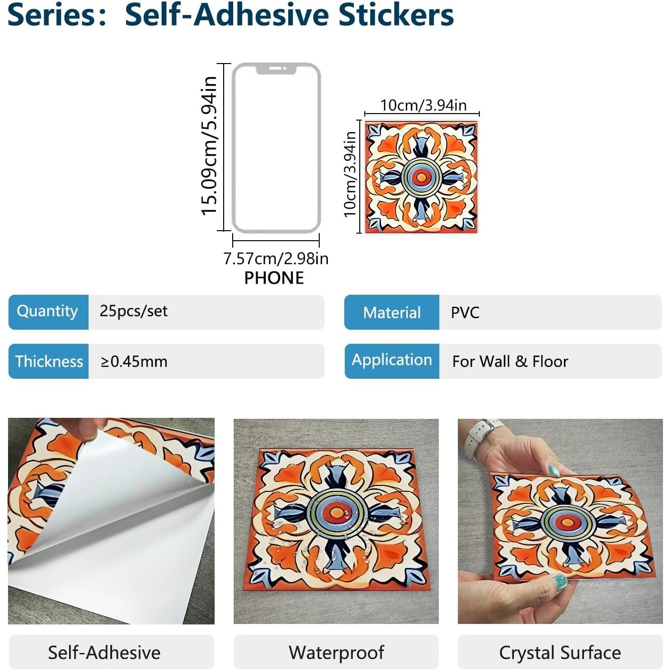 25 Calcomanías de Azulejos Marroquíes Jacklove 10x10cm Impermeables