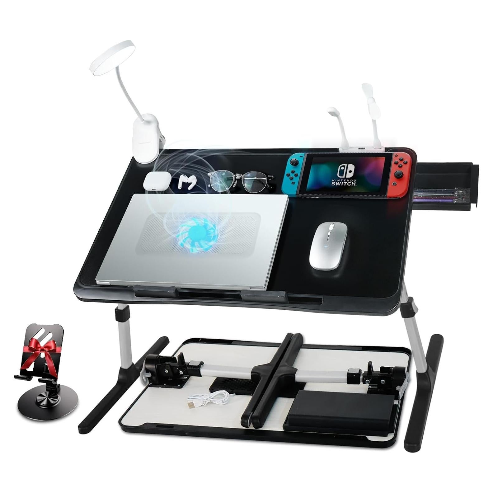 Escritorio de Regazo Ajustable IXTRA con Ventilador y Luz 56x32cm