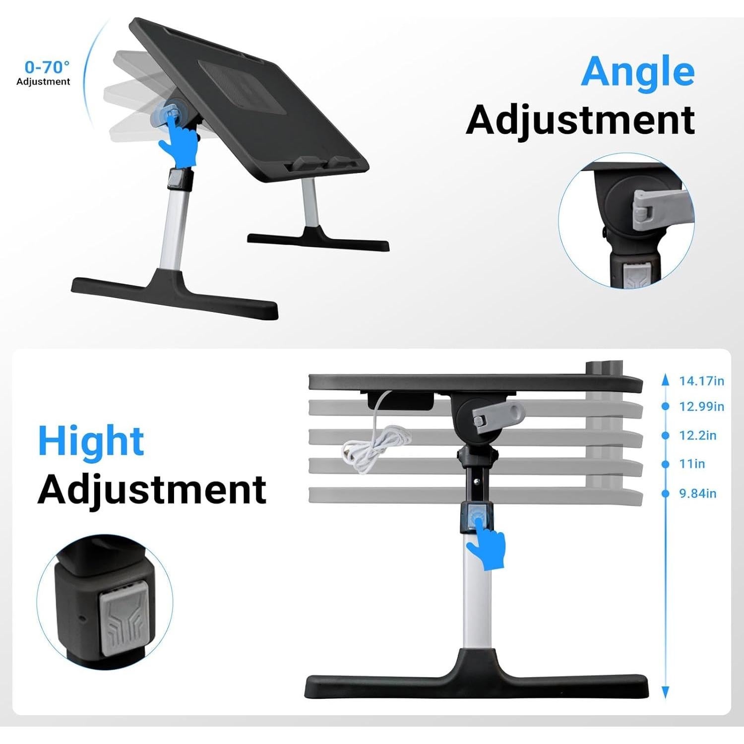 Escritorio de Regazo Ajustable IXTRA con Ventilador y Luz 56x32cm