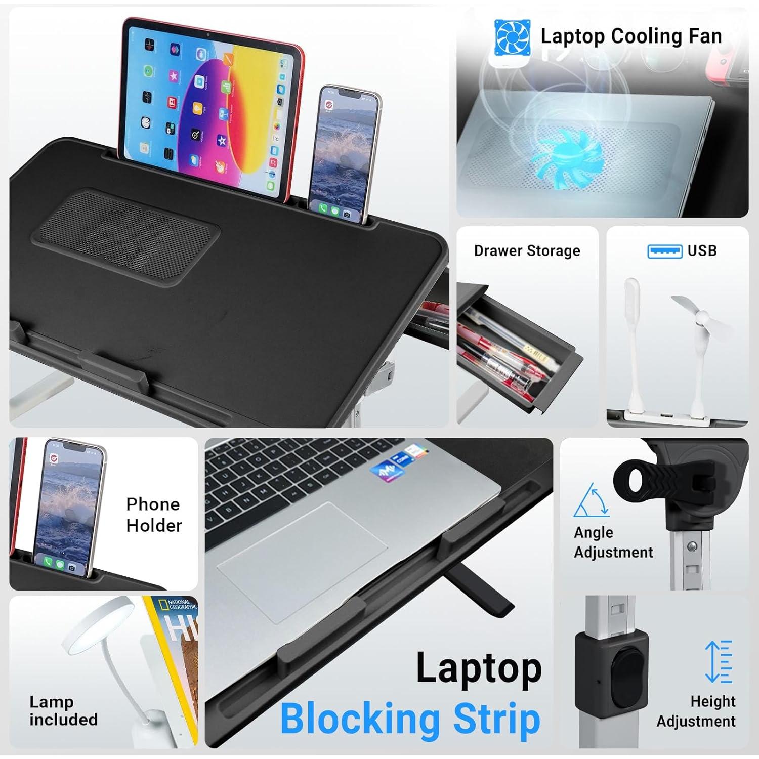 Escritorio de Regazo Ajustable IXTRA con Ventilador y Luz 56x32cm