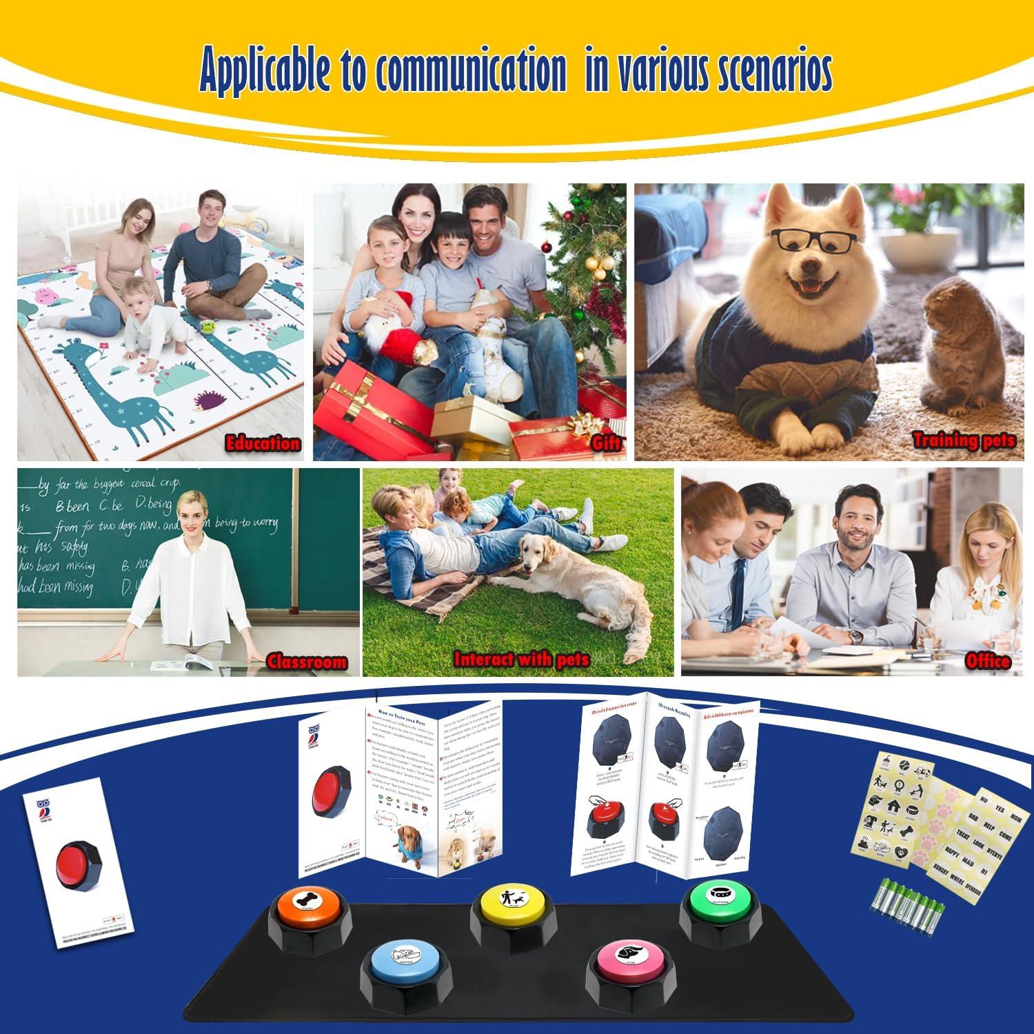 Set de Botones de Comunicación para Mascotas PENGHE - 5 Colores