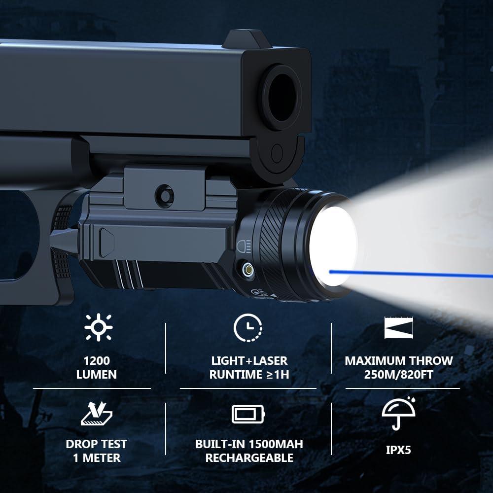 Linterna Táctica AUCLAYTEC 1200 Lúmenes con Láser Azul