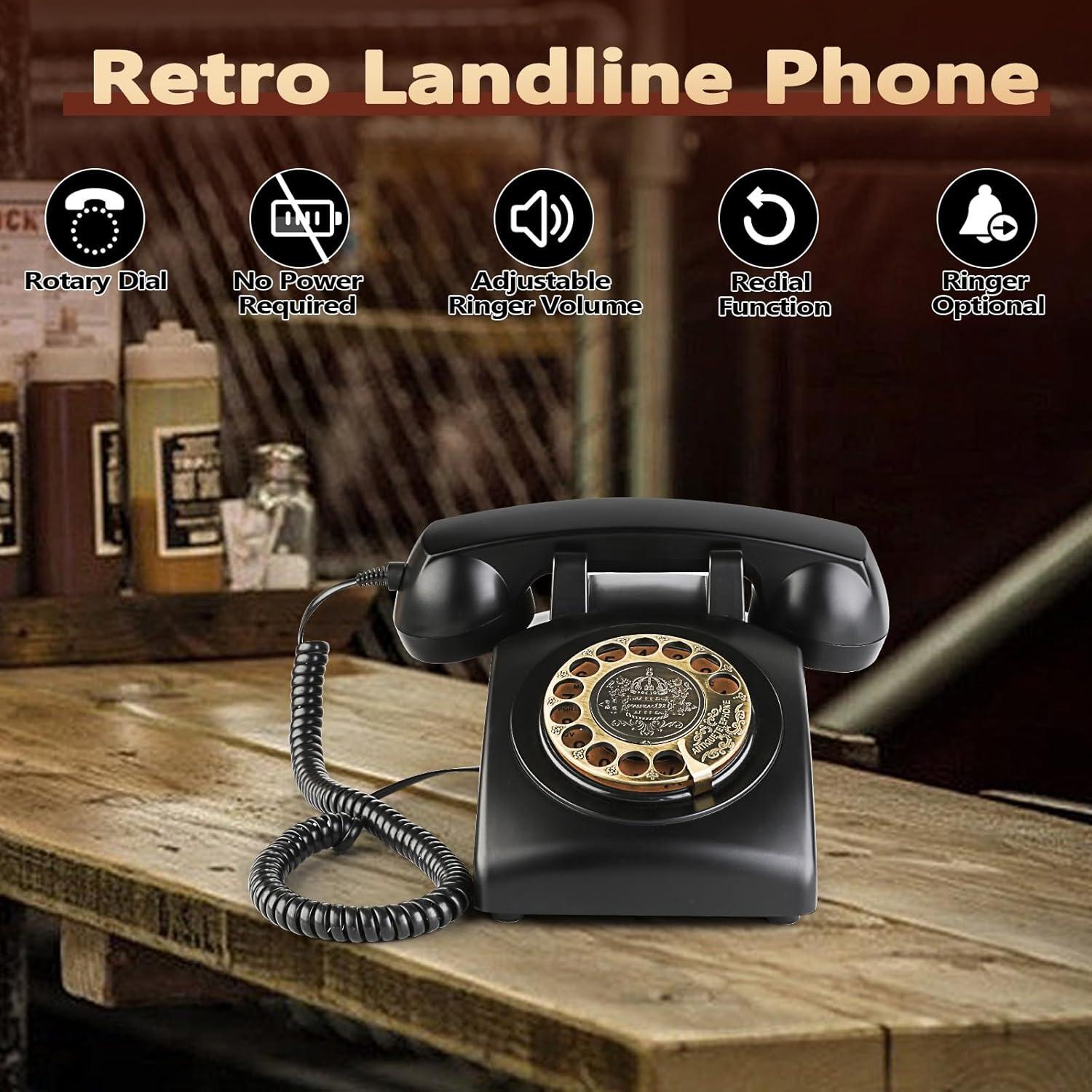 Teléfono de línea retro Sangyn RT01 Negro con timbre mecánico