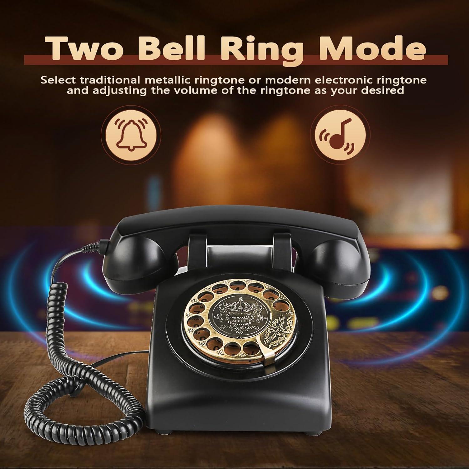 Teléfono de línea retro Sangyn RT01 Negro con timbre mecánico