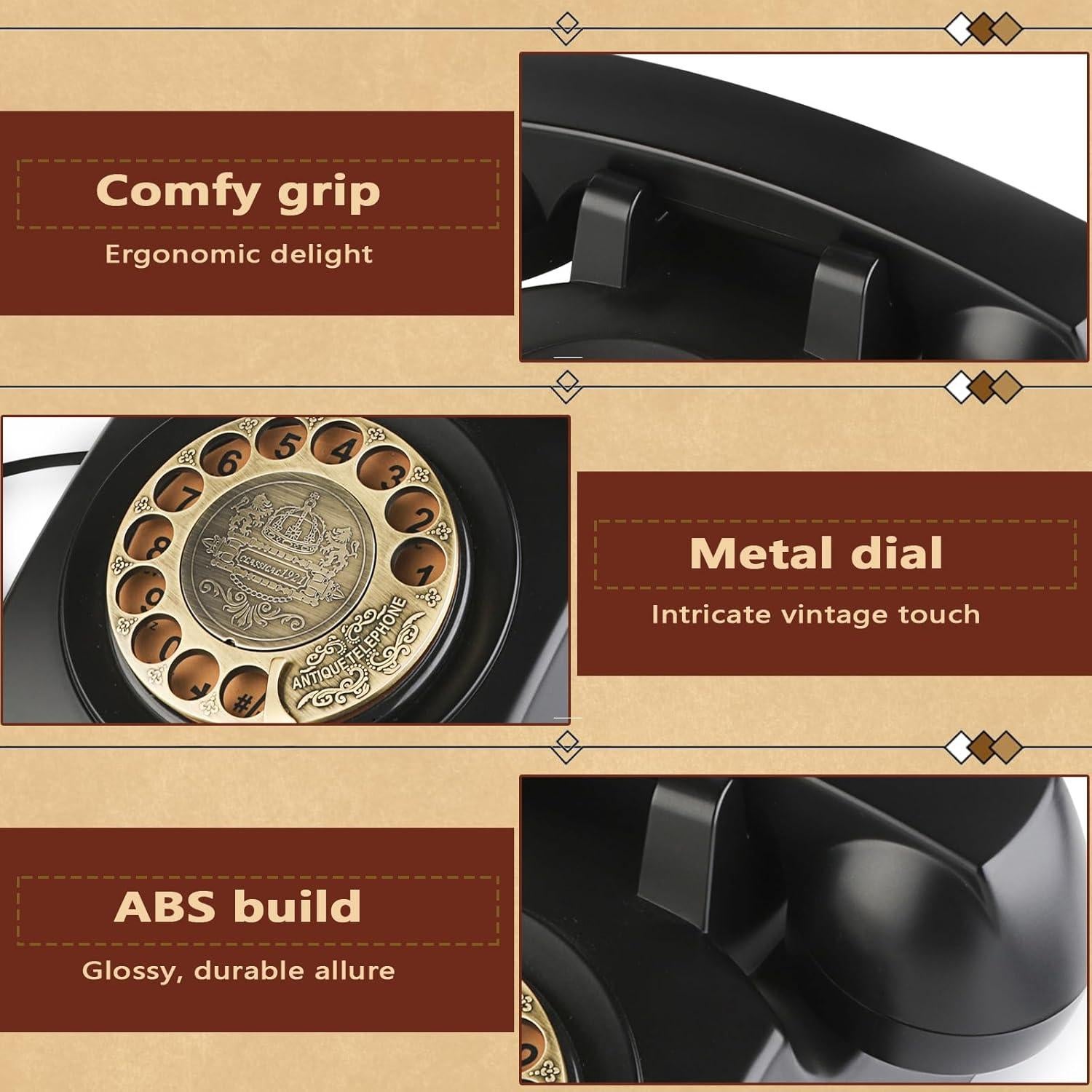 Teléfono de línea retro Sangyn RT01 Negro con timbre mecánico