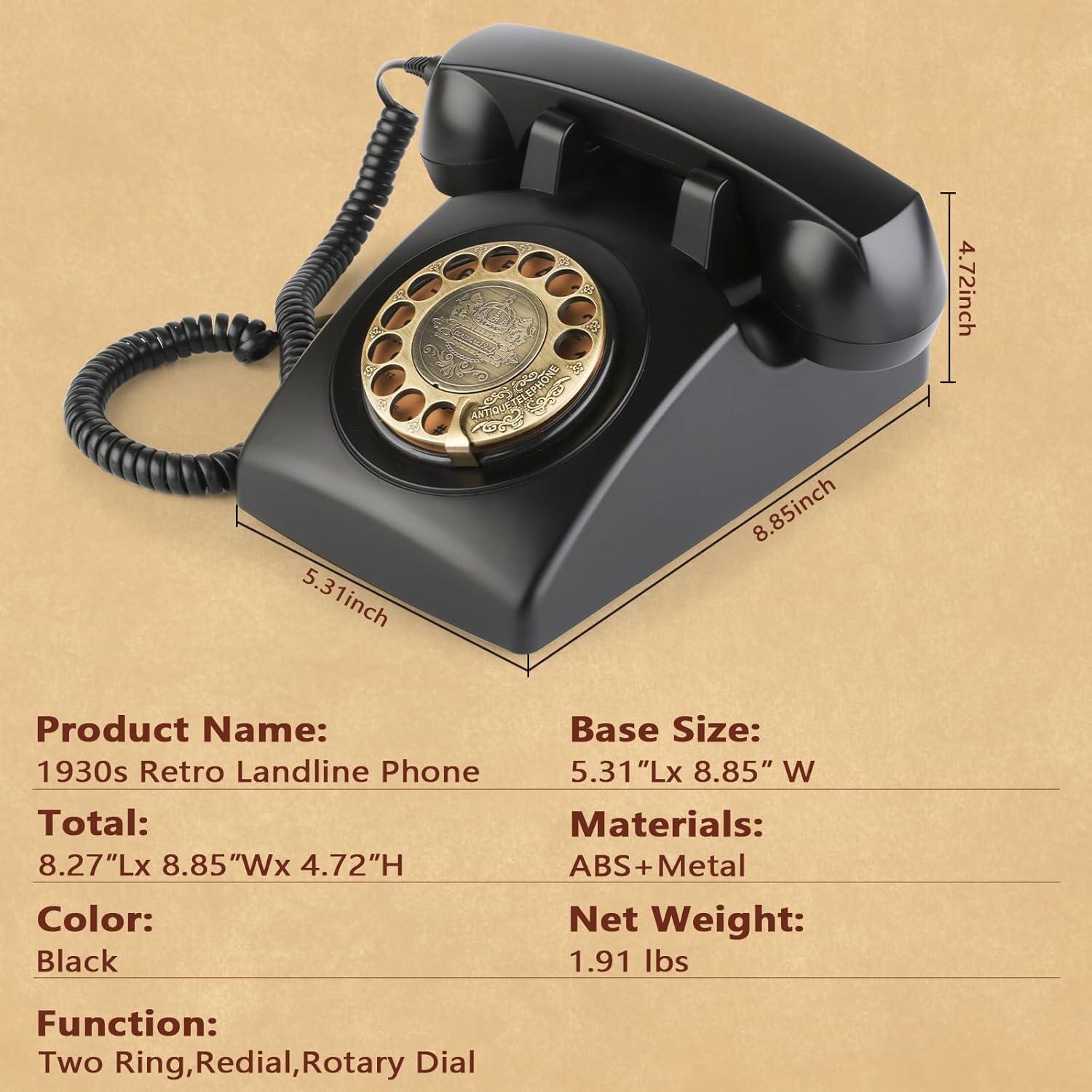 Teléfono de línea retro Sangyn RT01 Negro con timbre mecánico