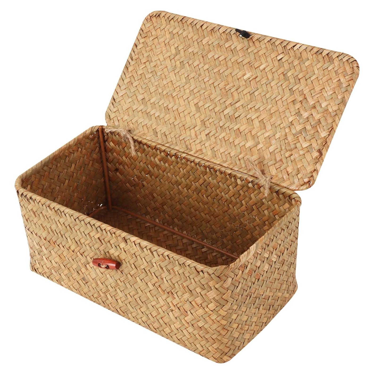 Cesta de Mimbre con Tapa Moosky 26x14x11 cm Tejida a Mano