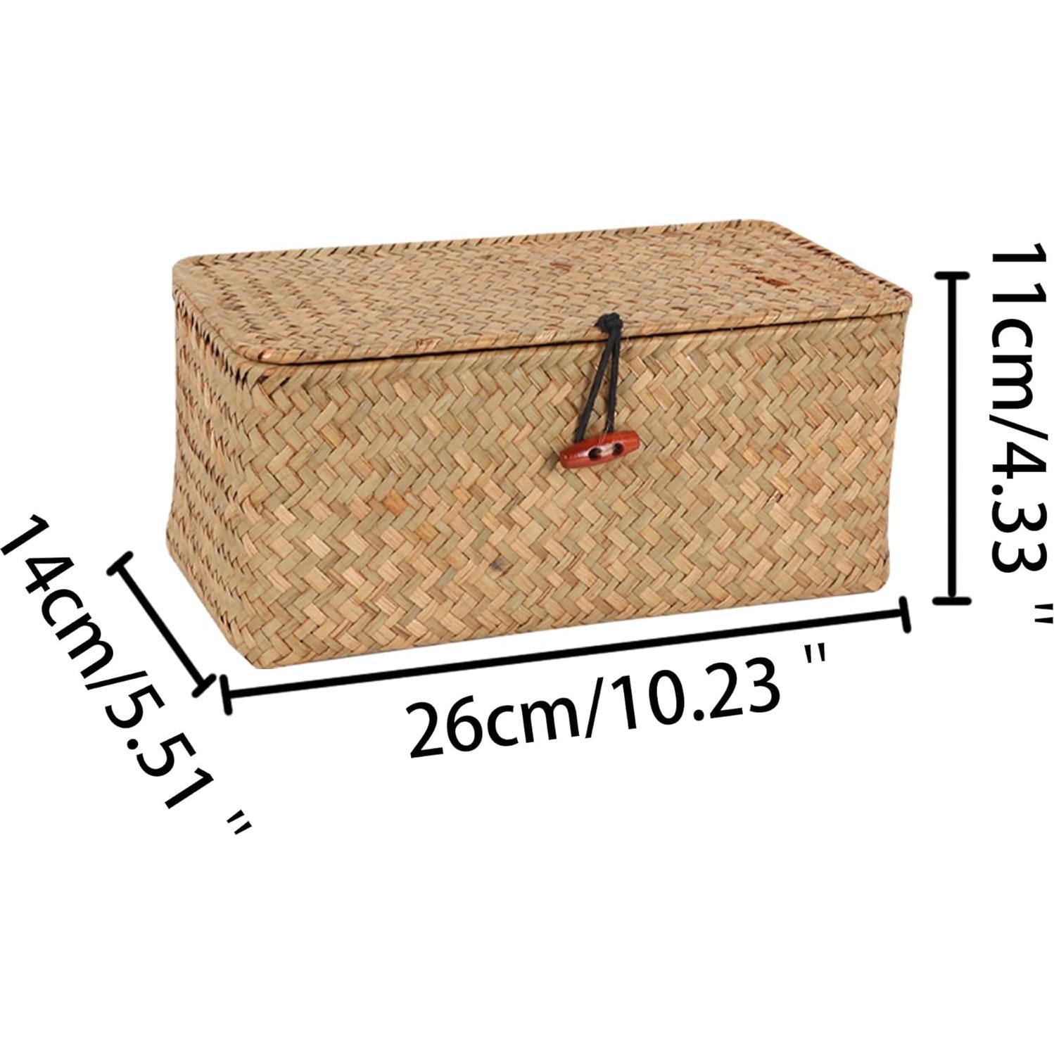 Cesta de Mimbre con Tapa Moosky 26x14x11 cm Tejida a Mano