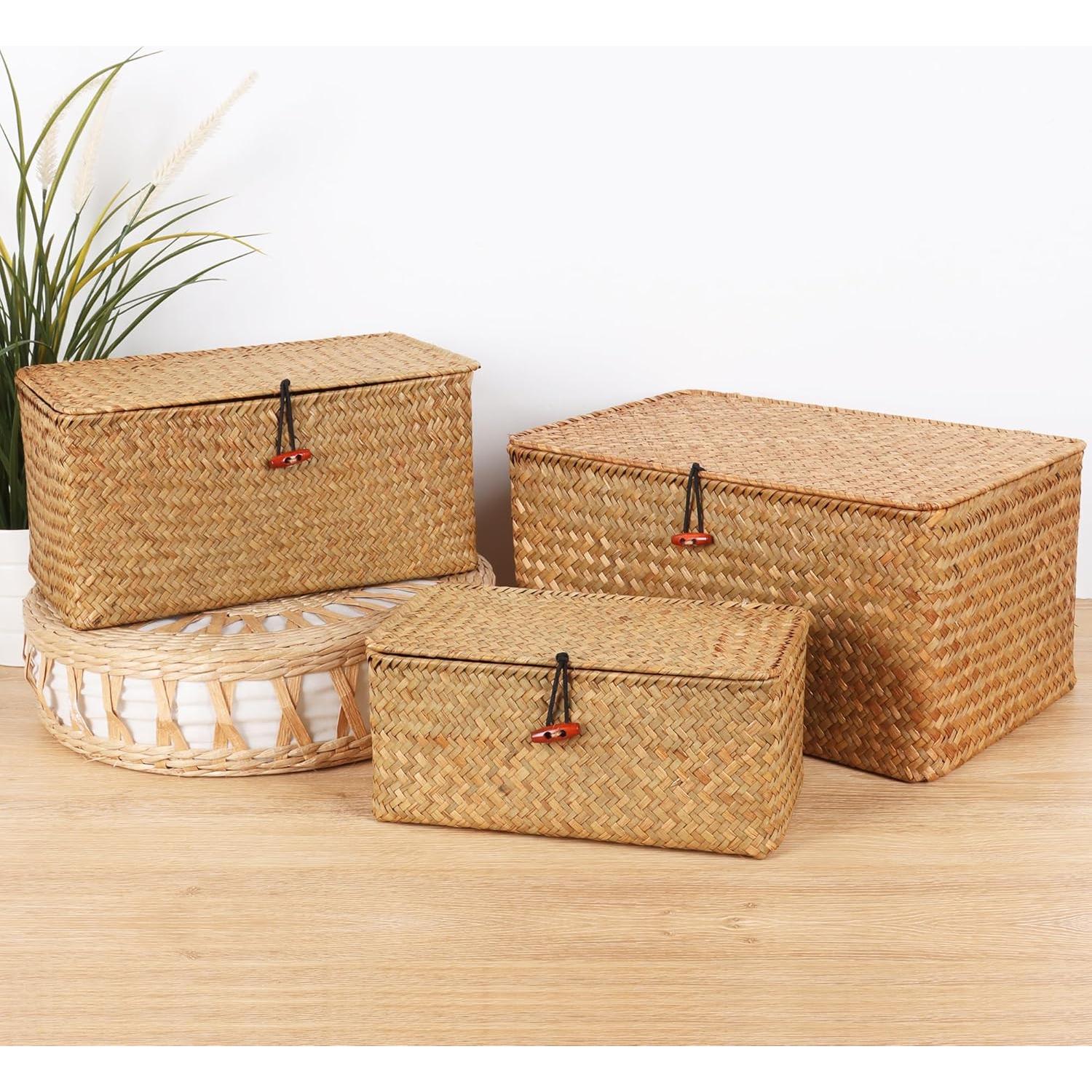 Cesta de Mimbre con Tapa Moosky 26x14x11 cm Tejida a Mano