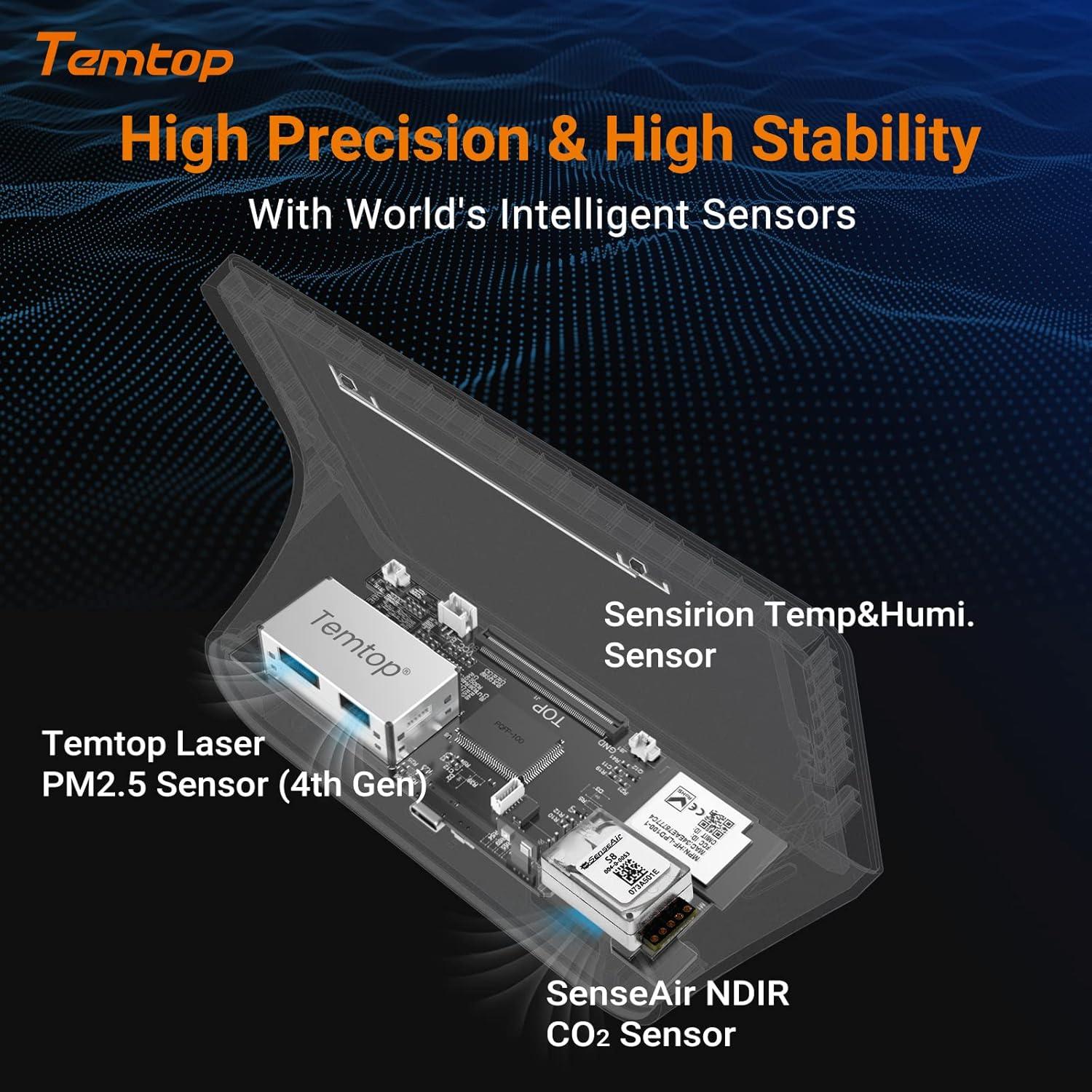 Monitor de Calidad del Aire Temtop M100 8-en-1 PM2.5 CO2 T&H