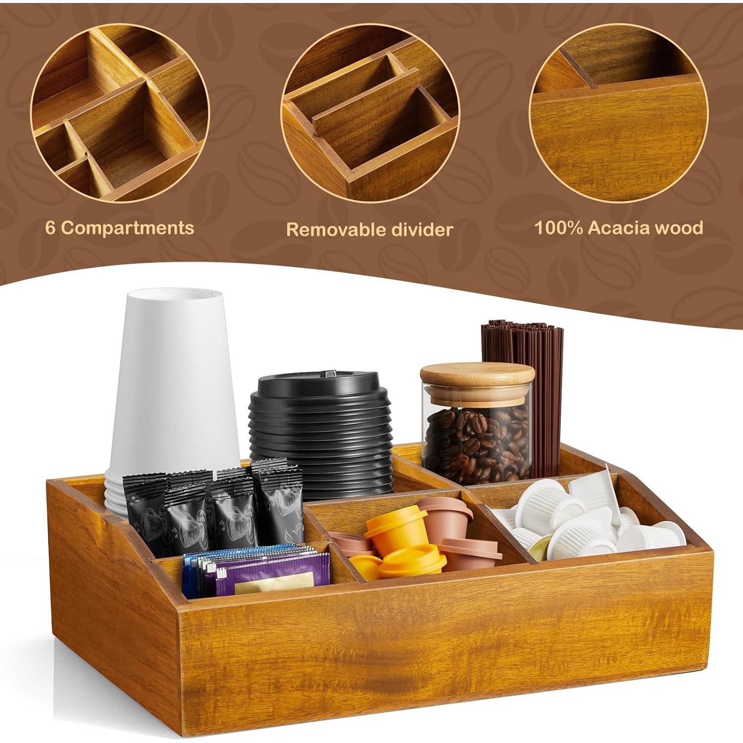 Organizador de Estación de Café GCWSTJK de Madera de Acacia