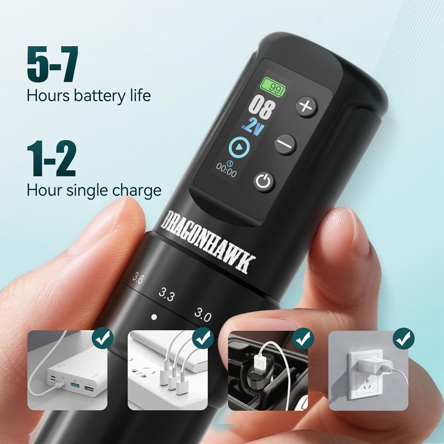 Máquina de Tatuaje Dragonhawk Atom2 Pro Sin Cable 139mm 214g