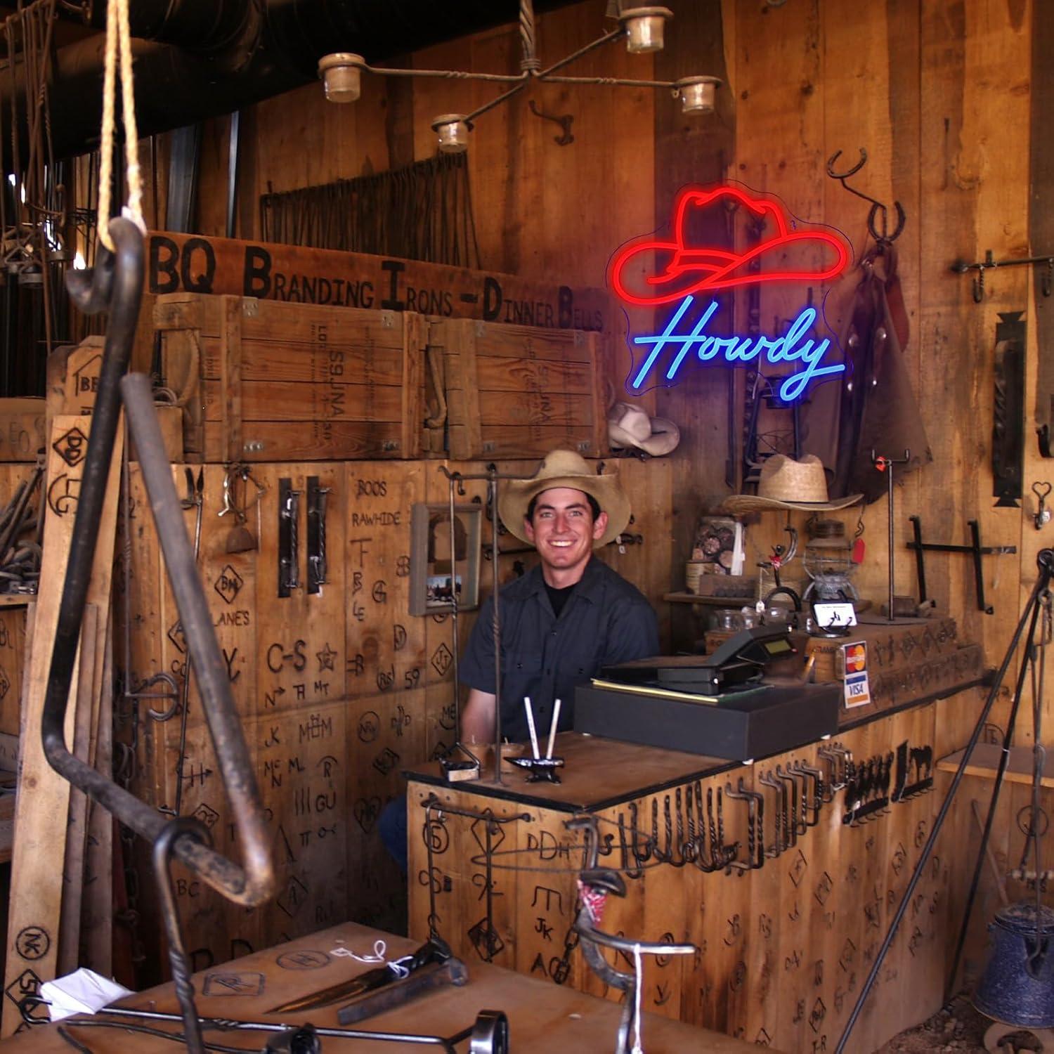 Letrero de Neón LED Cowboy Howdy 39x32.5cm para Decoración