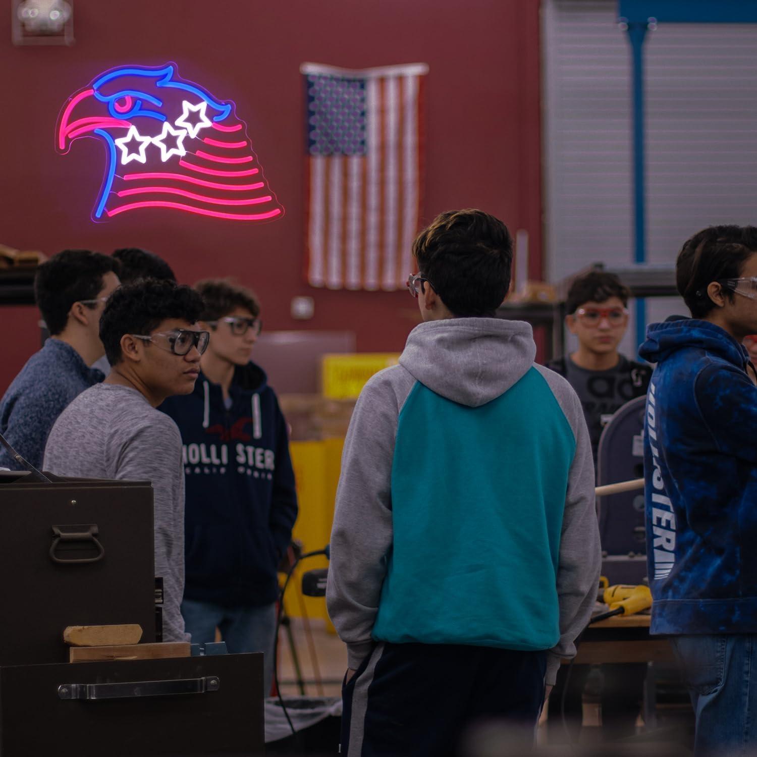 Cartel Neón LED Bandera Americana Águila 42x30 cm