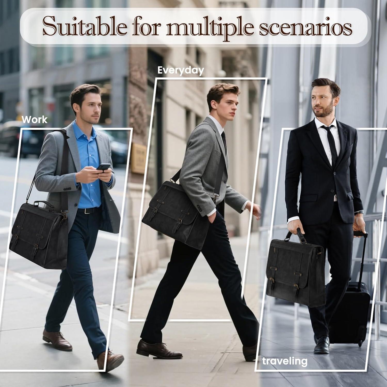 Bolsa de Mensajero Rainsmore 43cm Impermeable Cuero Vintage