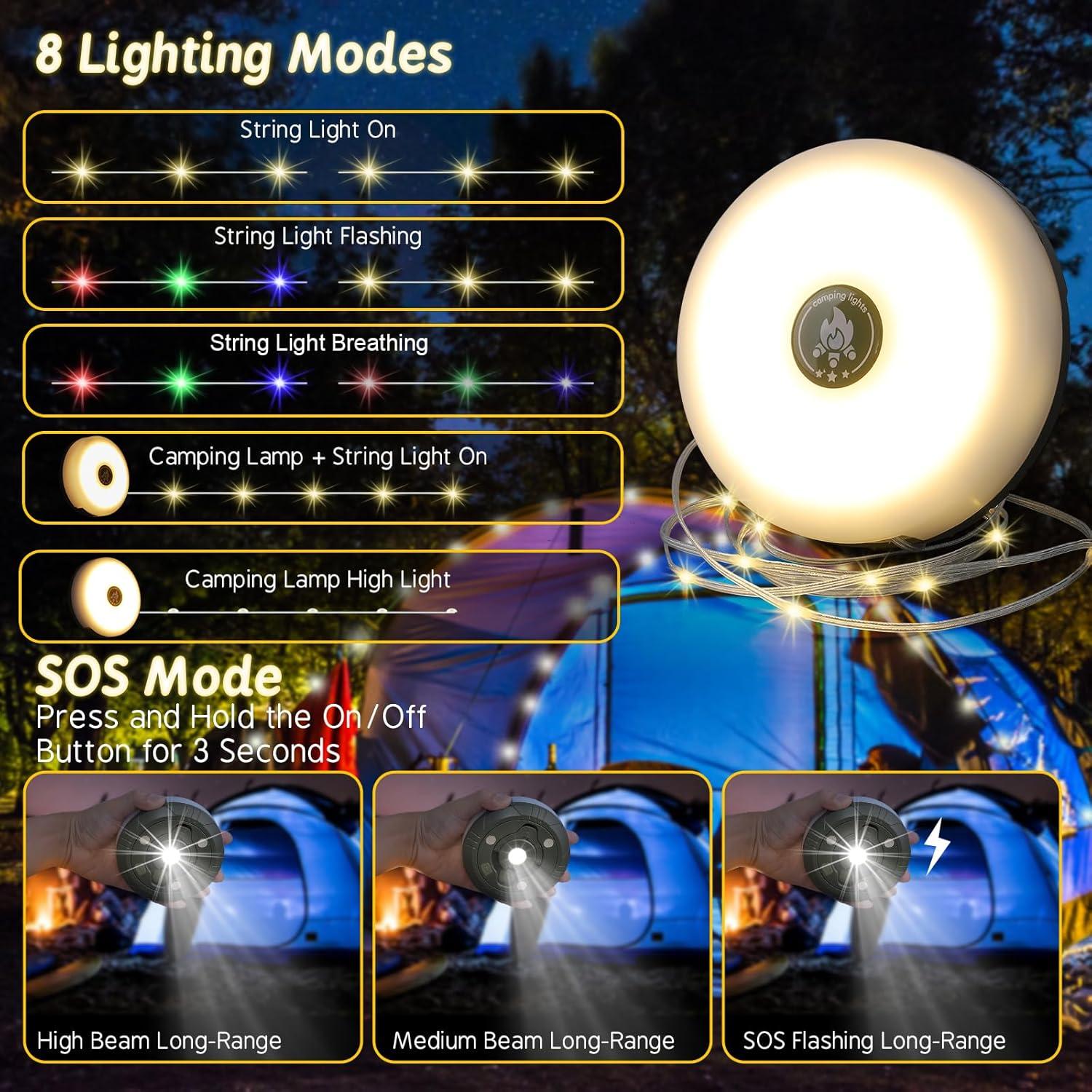 Luces de Cadena LED UOUNE 10m Recargables para Camping