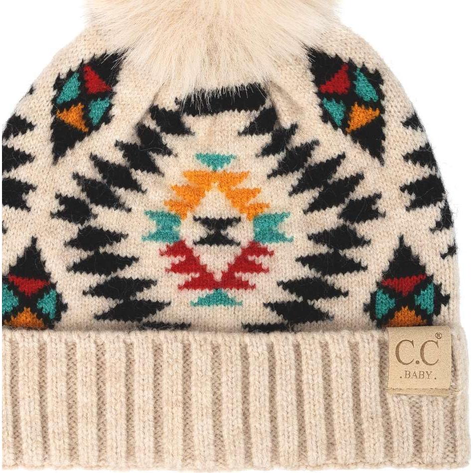 Gorro de punto trenzado suave para bebés y niños - Beige Azteca