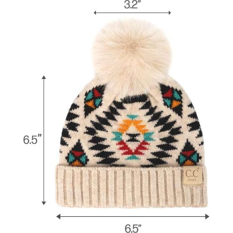 Gorro de punto trenzado suave para bebés y niños - Beige Azteca