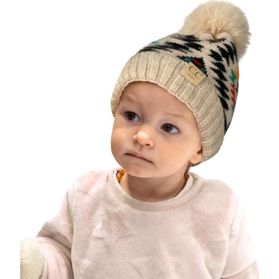 Gorro de punto trenzado suave para bebés y niños - Beige Azteca