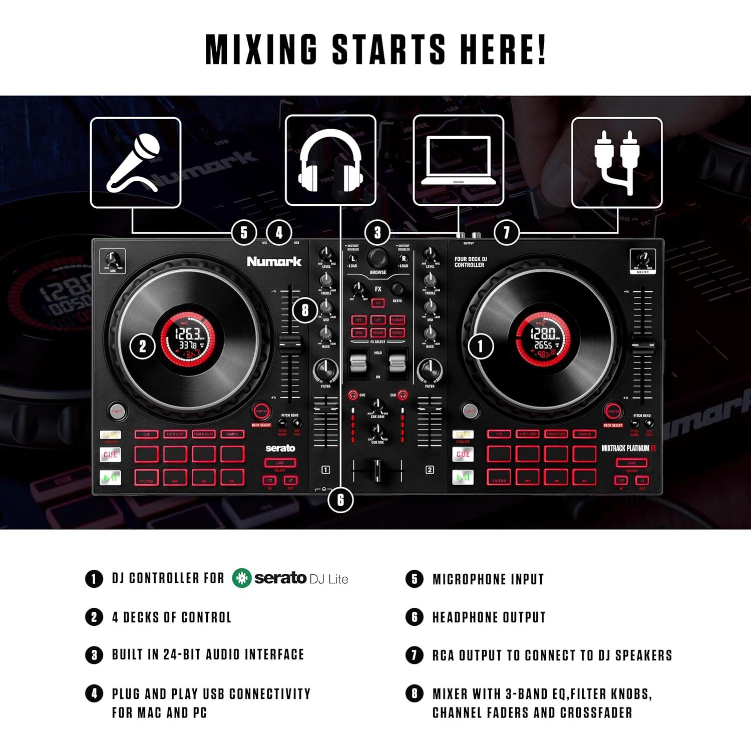 Controlador DJ Numark Mixtrack Platinum FX 4 Decks con Pantallas