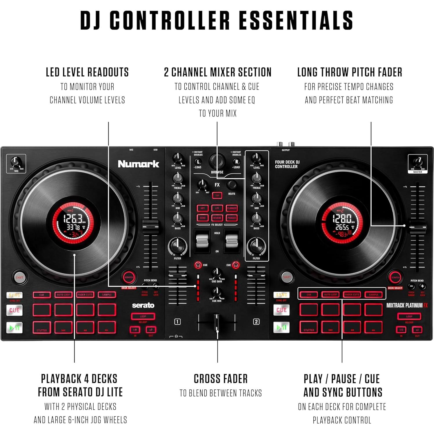 Controlador DJ Numark Mixtrack Platinum FX 4 Decks con Pantallas