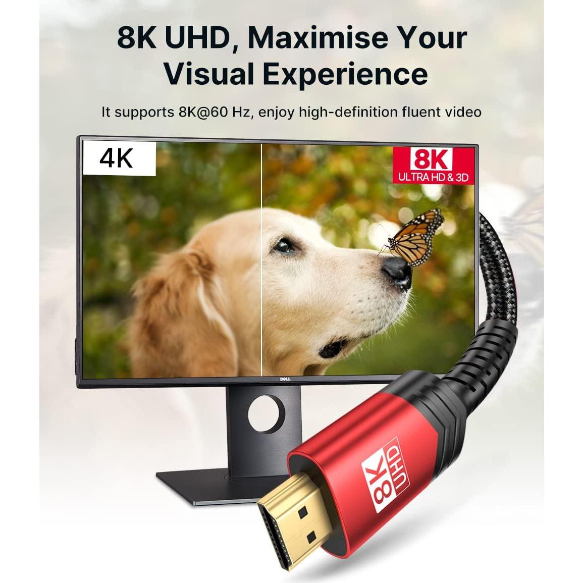 Cable HDMI 8K 2.1 JSAUX 0.91m Alta Velocidad 48Gbps Rojo