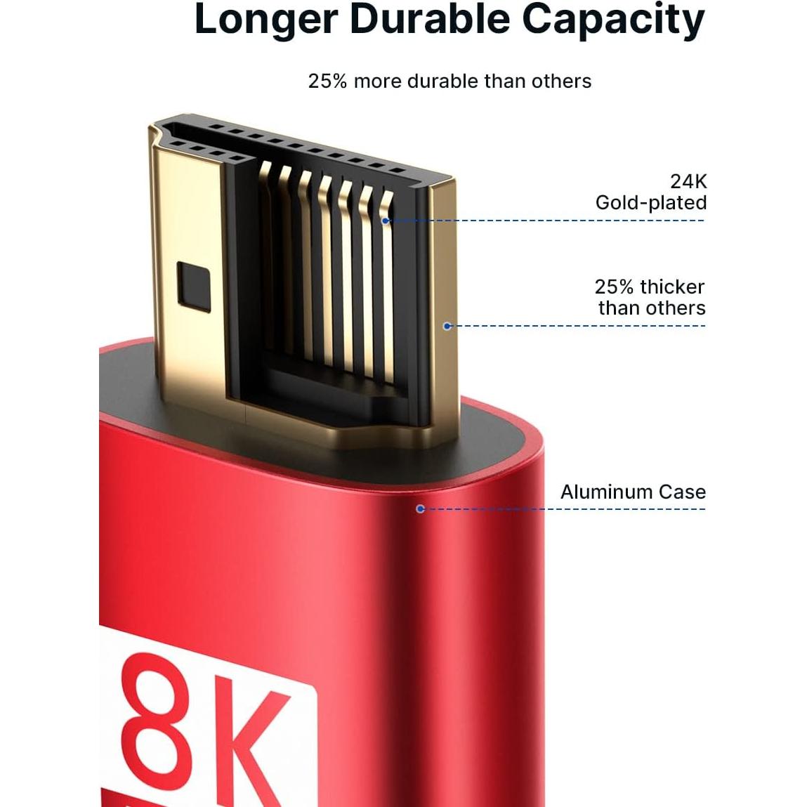 Cable HDMI 8K 2.1 JSAUX 0.91m Alta Velocidad 48Gbps Rojo