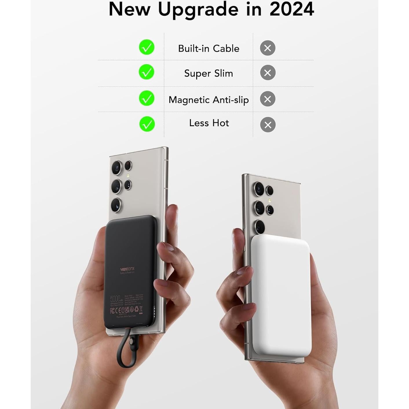 Cargador Portátil VEEKTOMX 5000mAh USB-C Delgado Negro