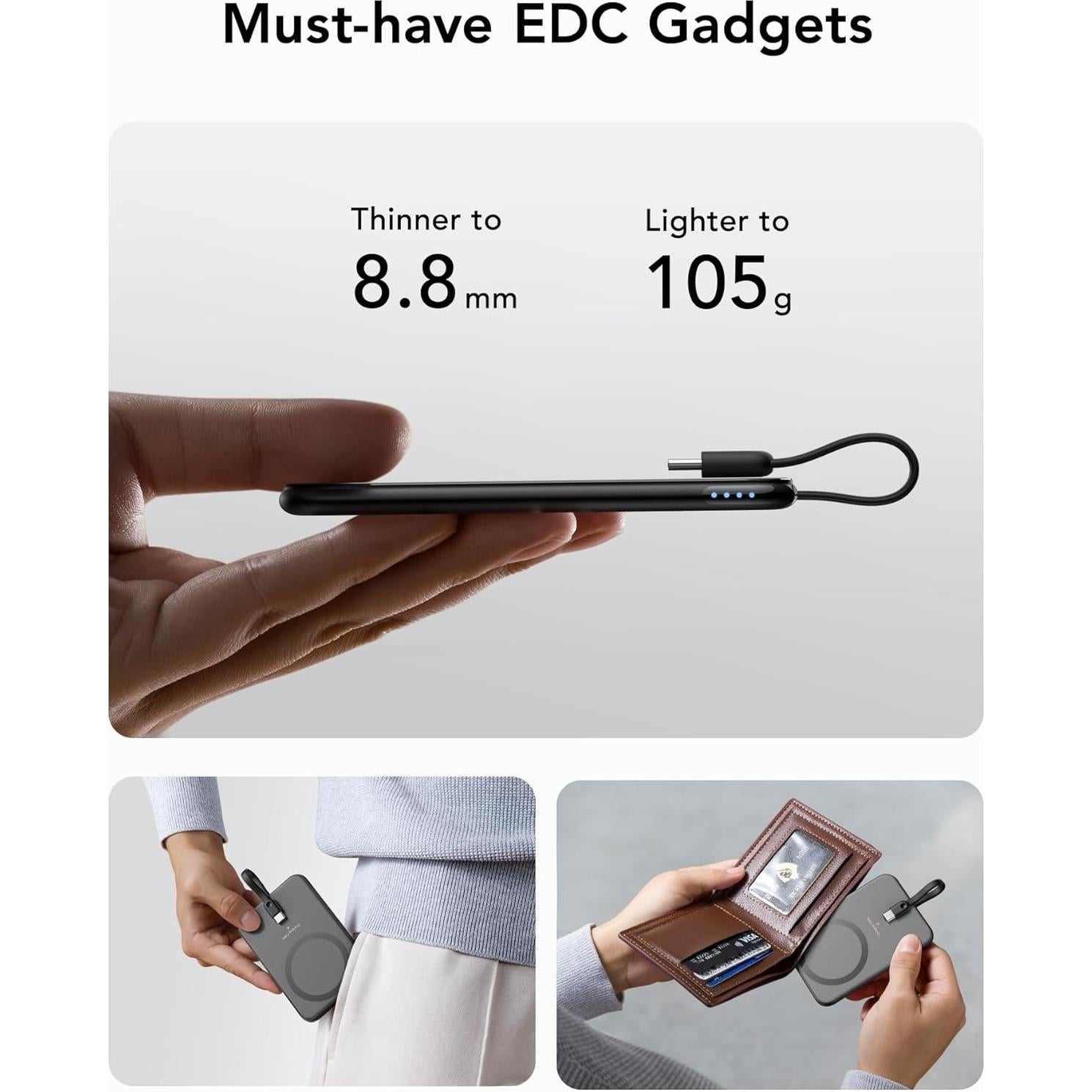 Cargador Portátil VEEKTOMX 5000mAh USB-C Delgado Negro