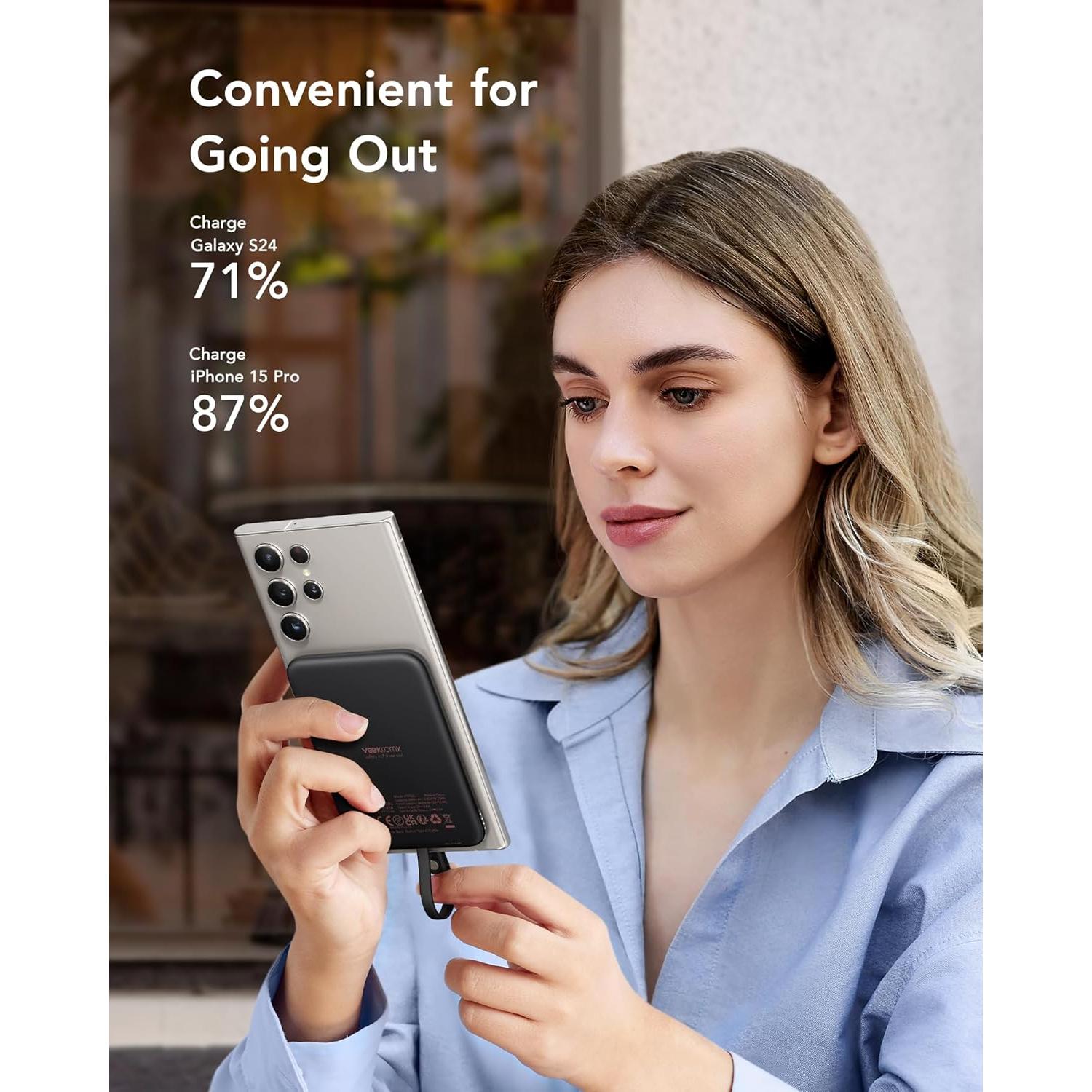 Cargador Portátil VEEKTOMX 5000mAh USB-C Delgado Negro